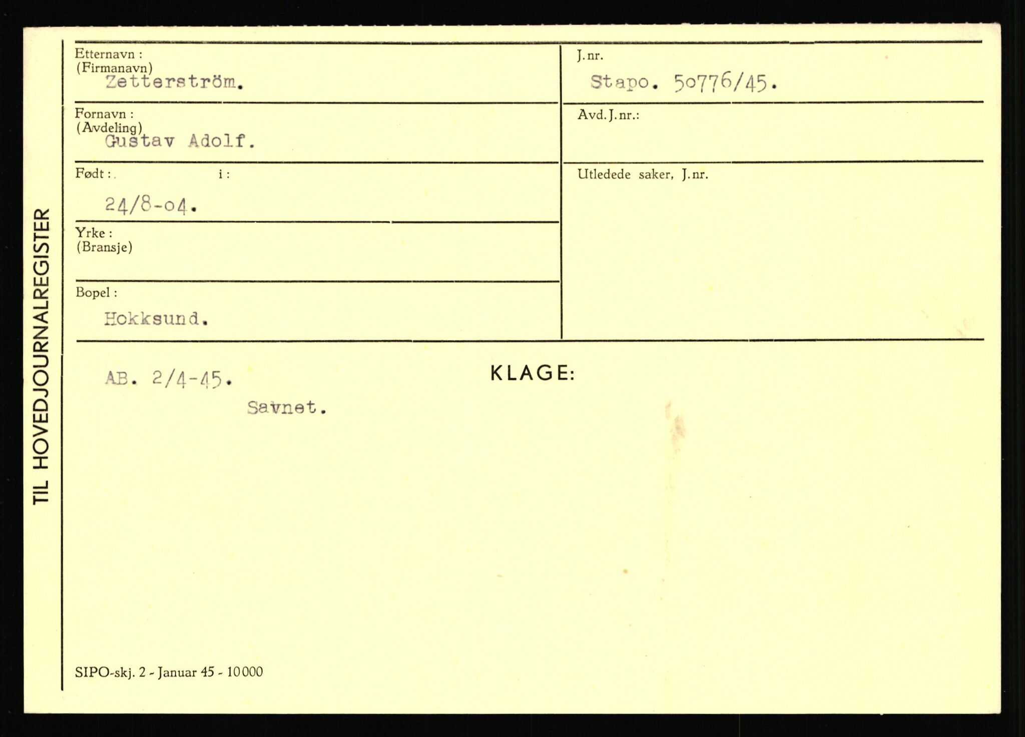 Statspolitiet - Hovedkontoret / Osloavdelingen, AV/RA-S-1329/C/Ca/L0016: Uberg - Øystese, 1943-1945, s. 3316