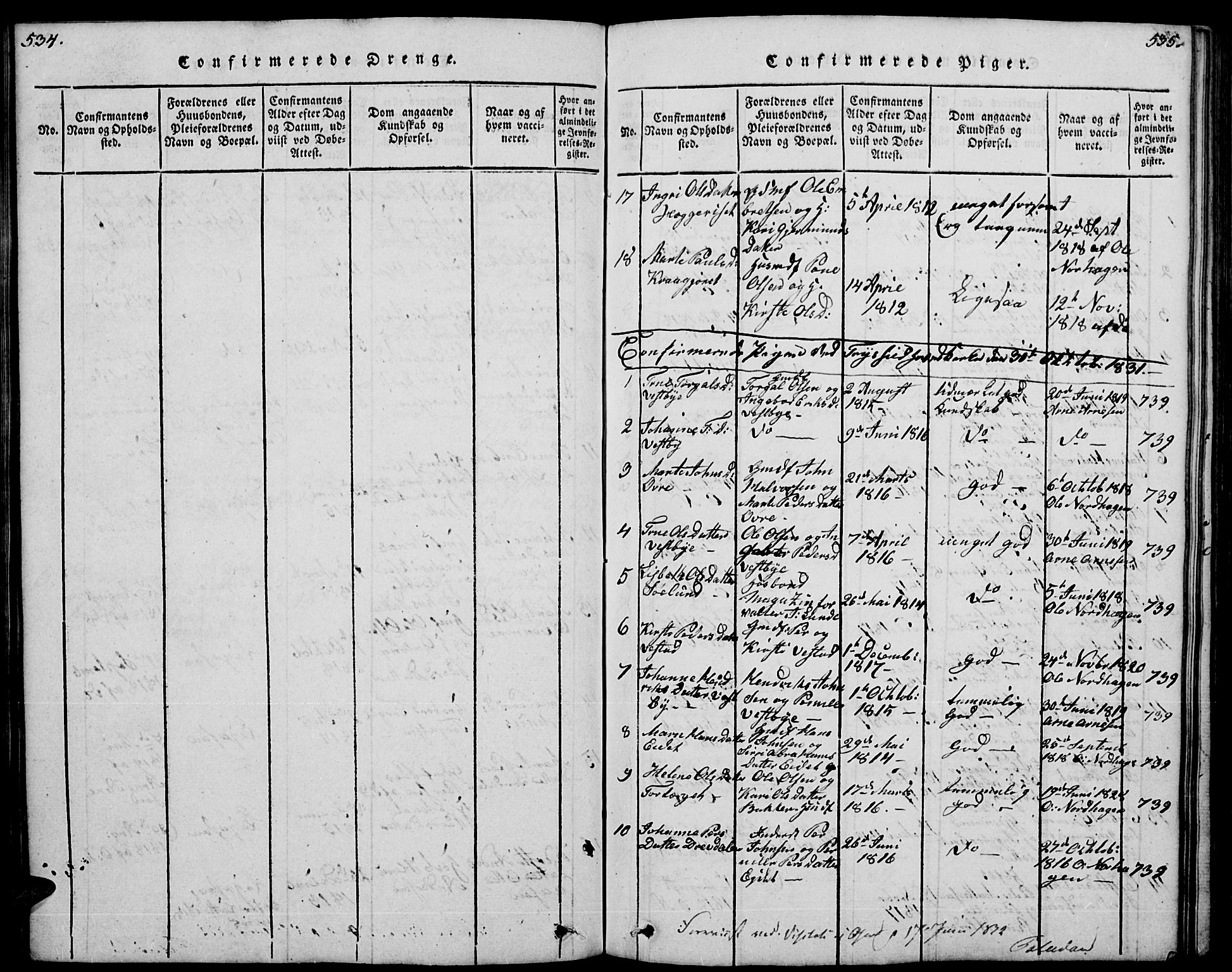 Trysil prestekontor, AV/SAH-PREST-046/H/Ha/Hab/L0004: Klokkerbok nr. 4, 1814-1841, s. 534-535