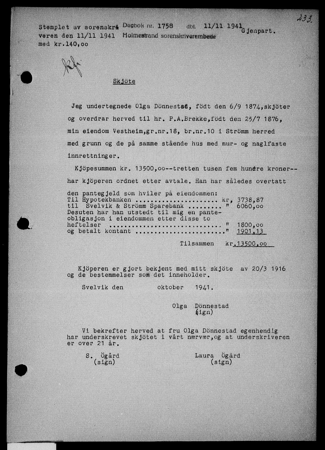 Holmestrand sorenskriveri, SAKO/A-67/G/Ga/Gaa/L0054: Pantebok nr. A-54, 1941-1942, Dagboknr: 1758/1941