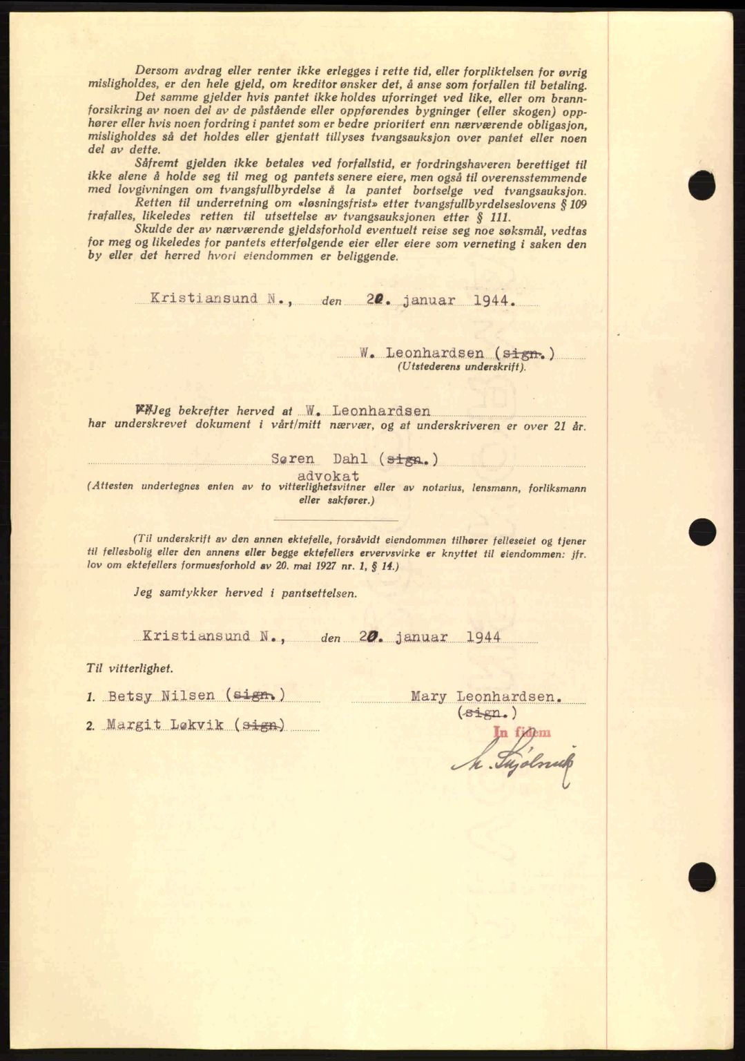 Kristiansund byfogd, AV/SAT-A-4587/A/27: Pantebok nr. 37-38, 1943-1945, Dagboknr: 98/1944