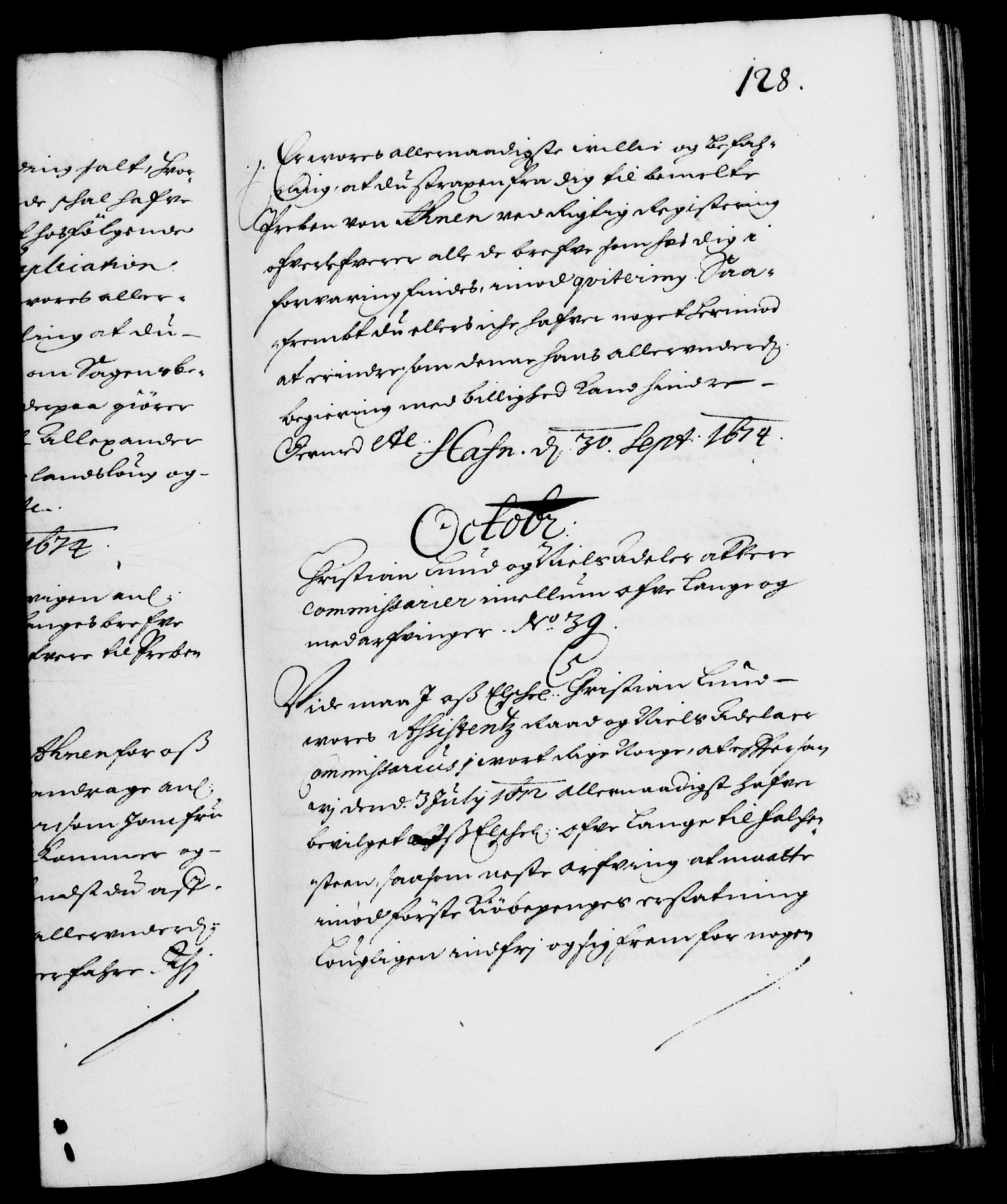 Danske Kanselli 1572-1799, AV/RA-EA-3023/F/Fc/Fca/Fcab/L0012: Norske tegnelser (mikrofilm), 1670-1683, s. 128a