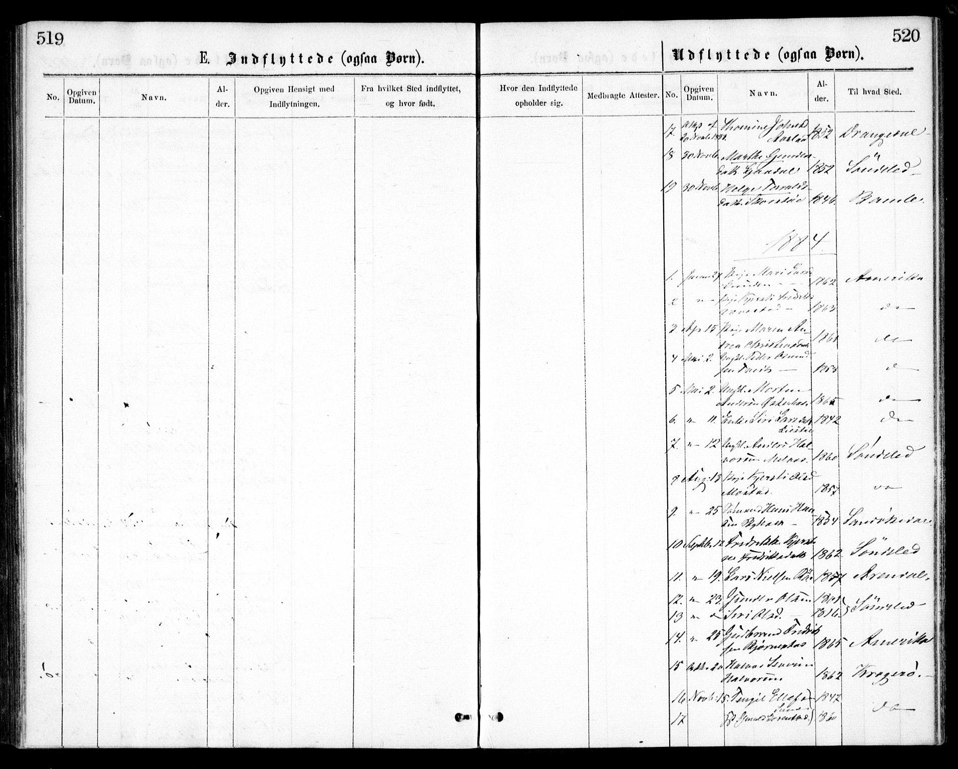 Gjerstad sokneprestkontor, SAK/1111-0014/F/Fa/Faa/L0008: Ministerialbok nr. A 8, 1876-1884, s. 519-520
