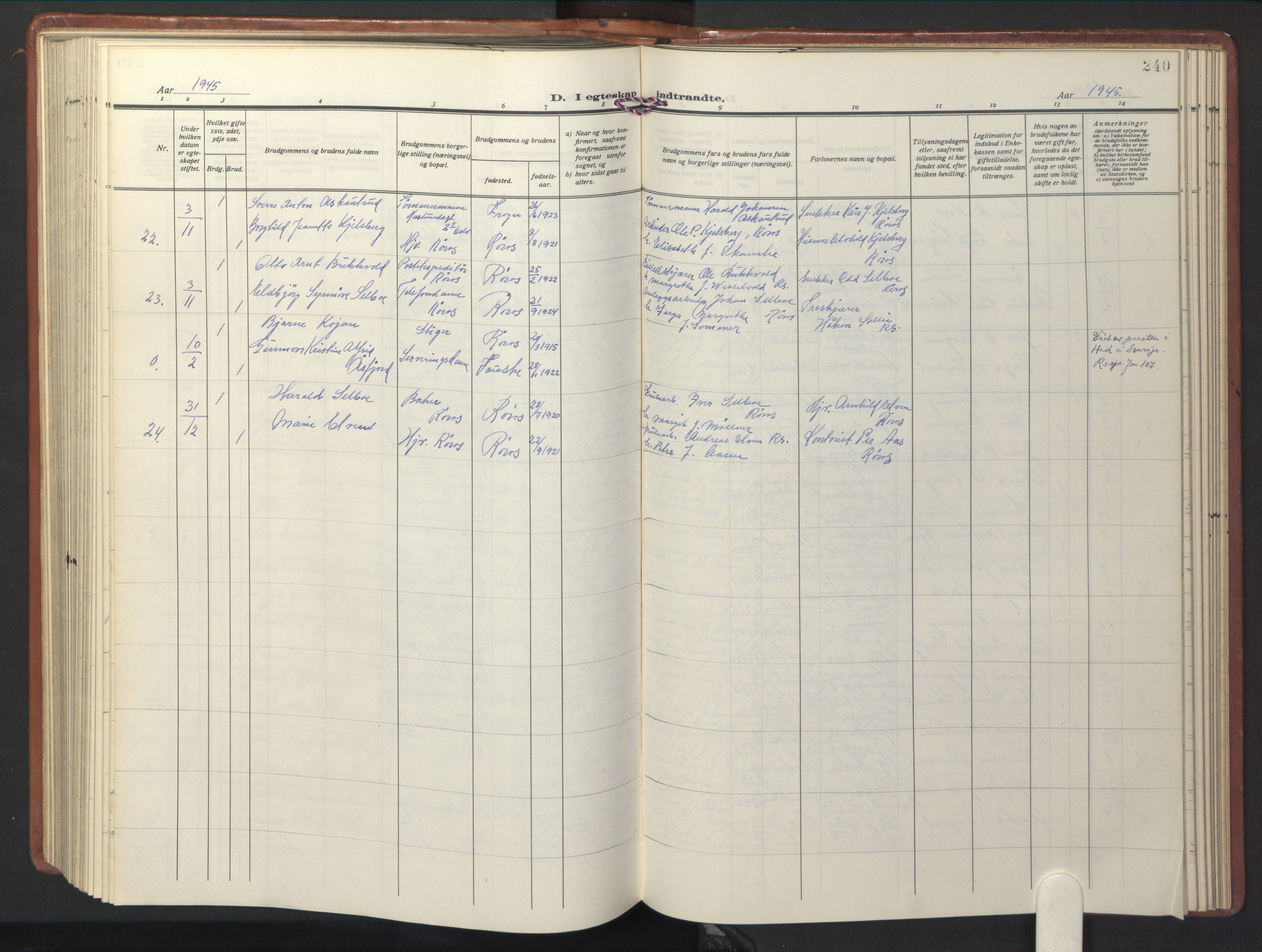 Ministerialprotokoller, klokkerbøker og fødselsregistre - Sør-Trøndelag, SAT/A-1456/681/L0943: Klokkerbok nr. 681C07, 1926-1954, s. 240