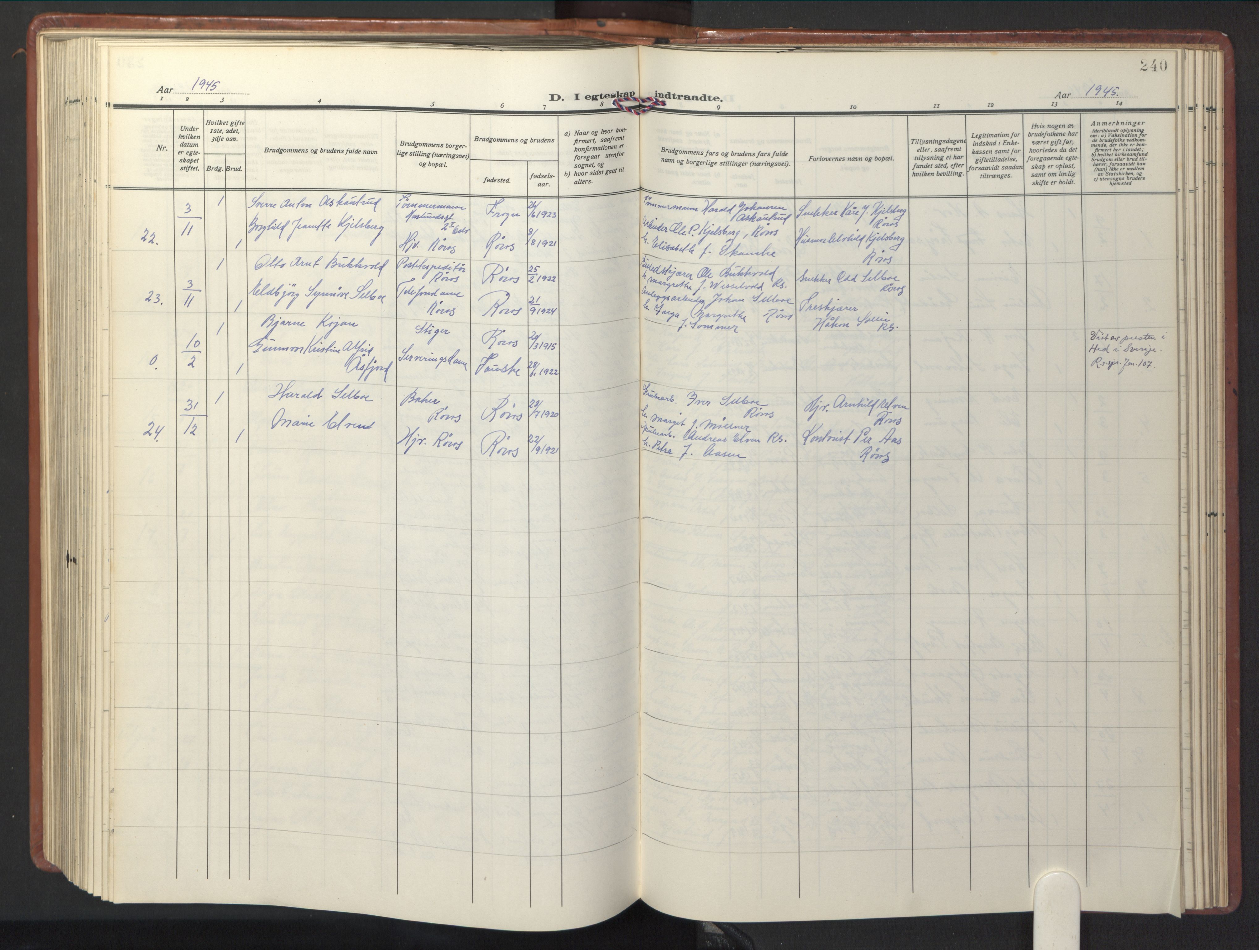 Ministerialprotokoller, klokkerbøker og fødselsregistre - Sør-Trøndelag, AV/SAT-A-1456/681/L0943: Klokkerbok nr. 681C07, 1926-1954, s. 240