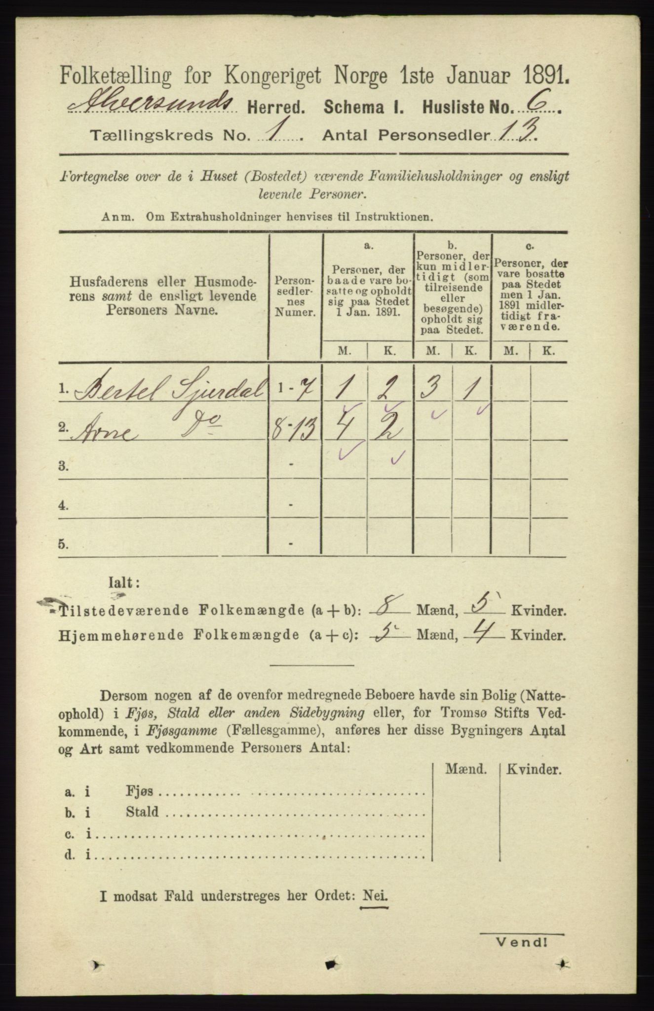 RA, Folketelling 1891 for 1257 Alversund herred, 1891, s. 35