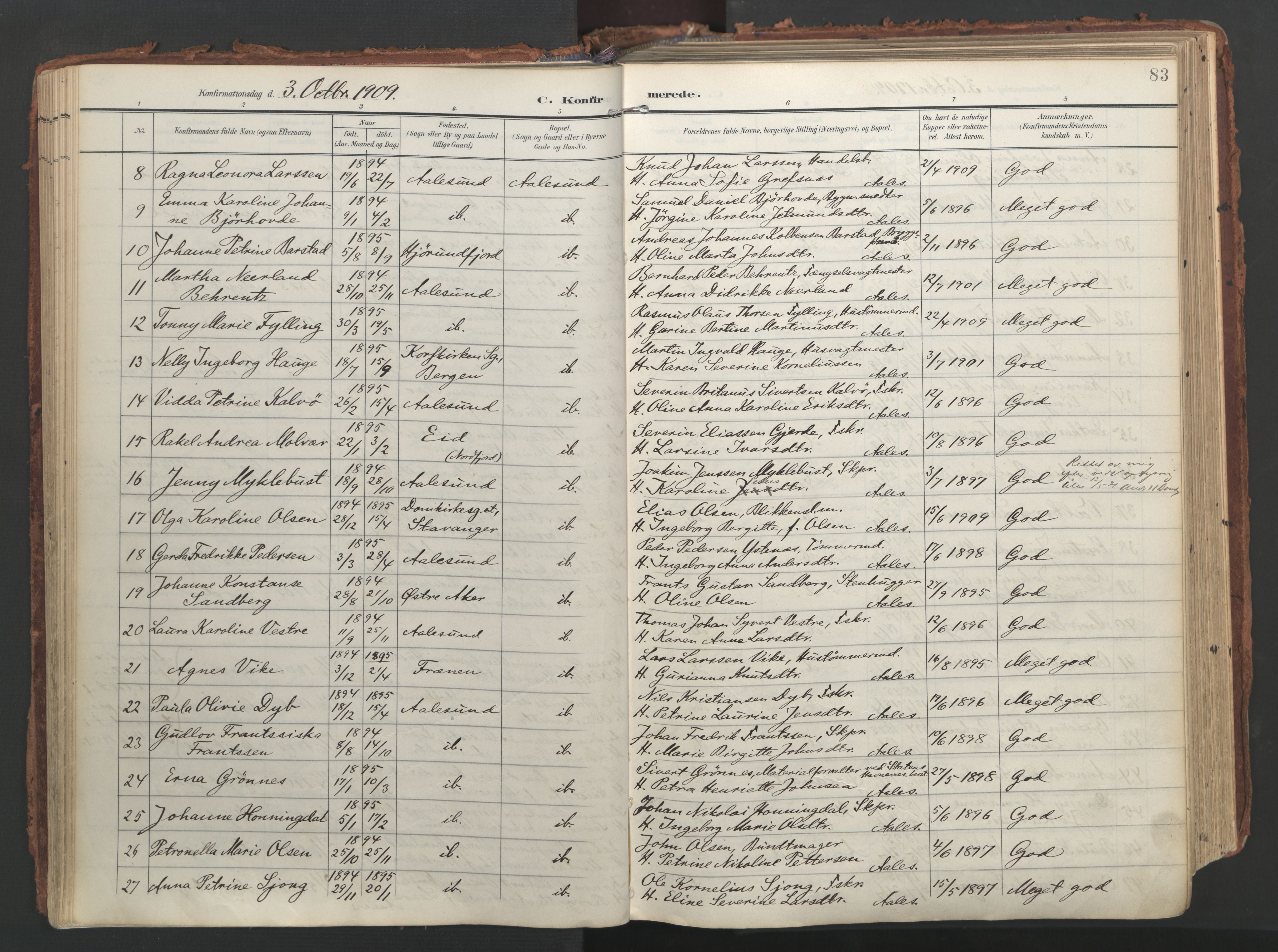 Ministerialprotokoller, klokkerbøker og fødselsregistre - Møre og Romsdal, AV/SAT-A-1454/529/L0459: Ministerialbok nr. 529A09, 1904-1917, s. 83