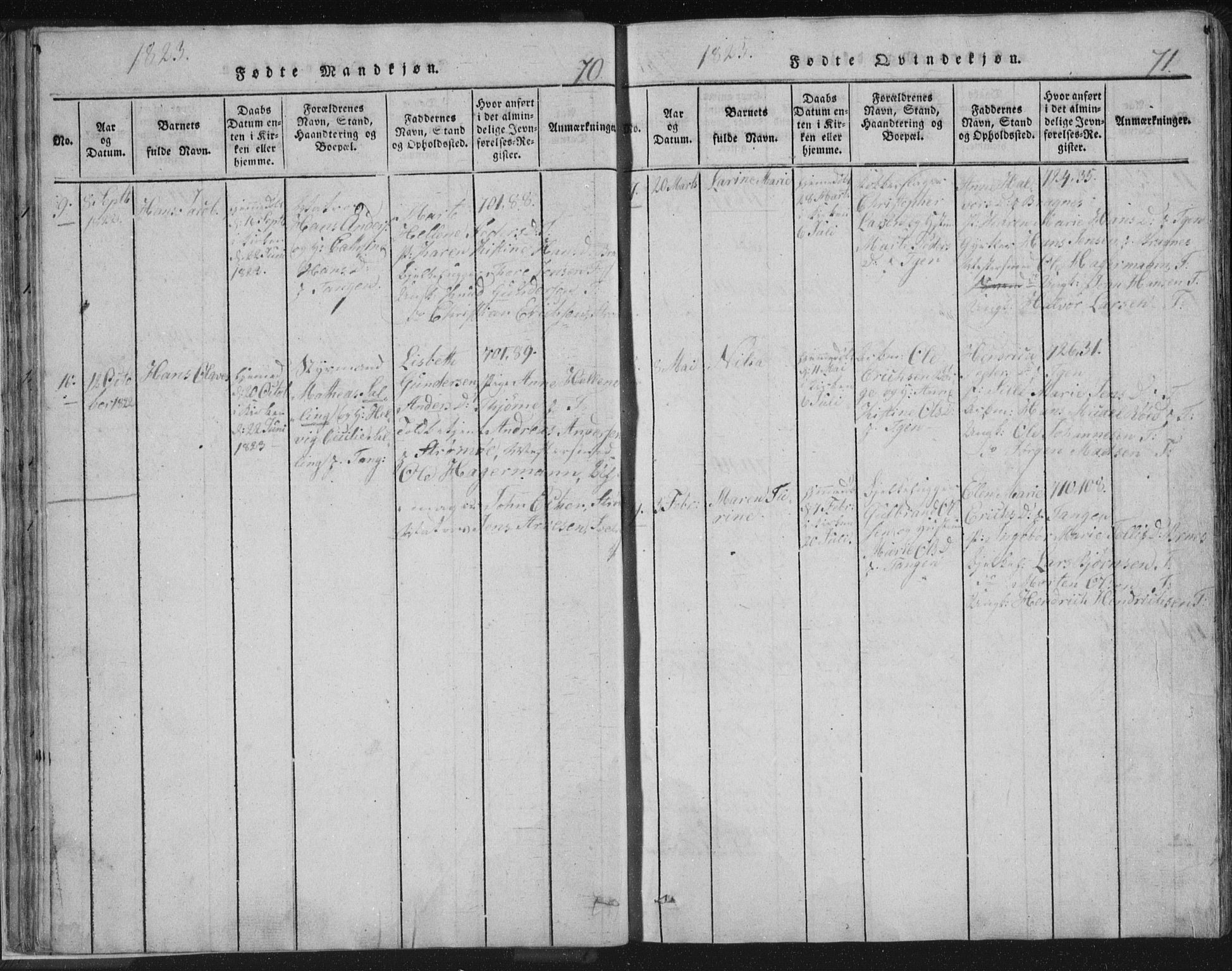 Strømsø kirkebøker, AV/SAKO-A-246/F/Fb/L0004: Ministerialbok nr. II 4, 1814-1843, s. 70-71