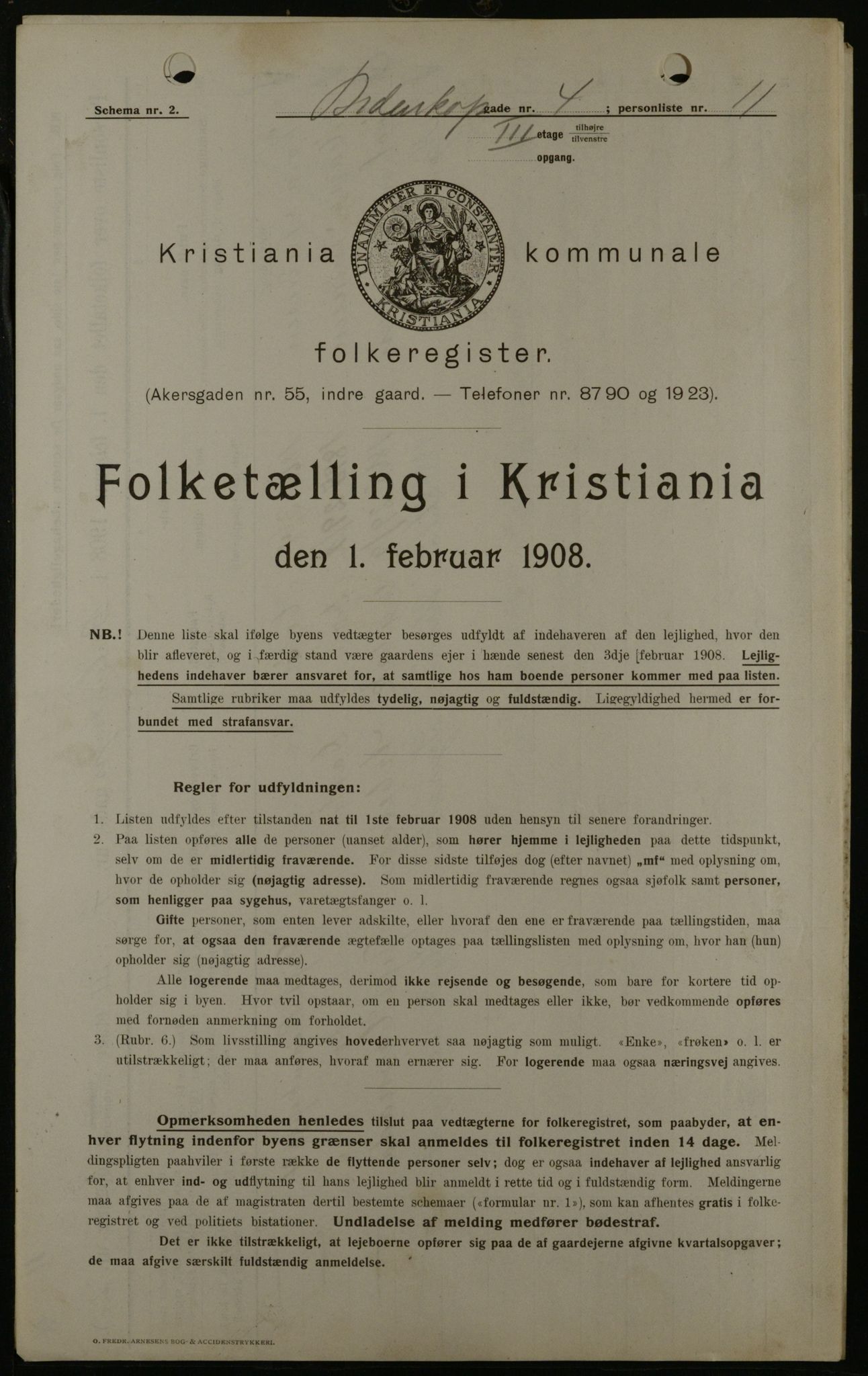 OBA, Kommunal folketelling 1.2.1908 for Kristiania kjøpstad, 1908, s. 4724