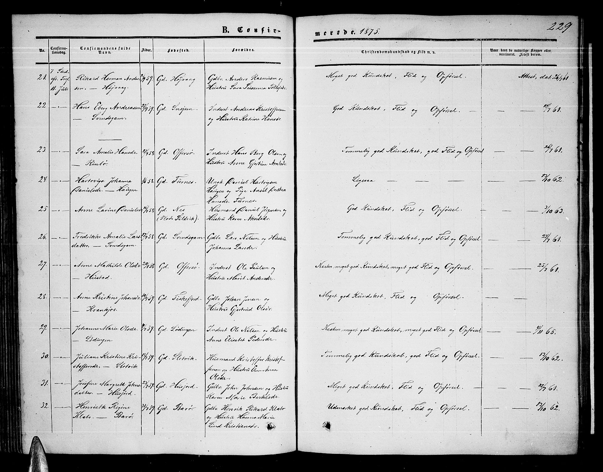 Ministerialprotokoller, klokkerbøker og fødselsregistre - Nordland, AV/SAT-A-1459/872/L1046: Klokkerbok nr. 872C02, 1852-1879, s. 229
