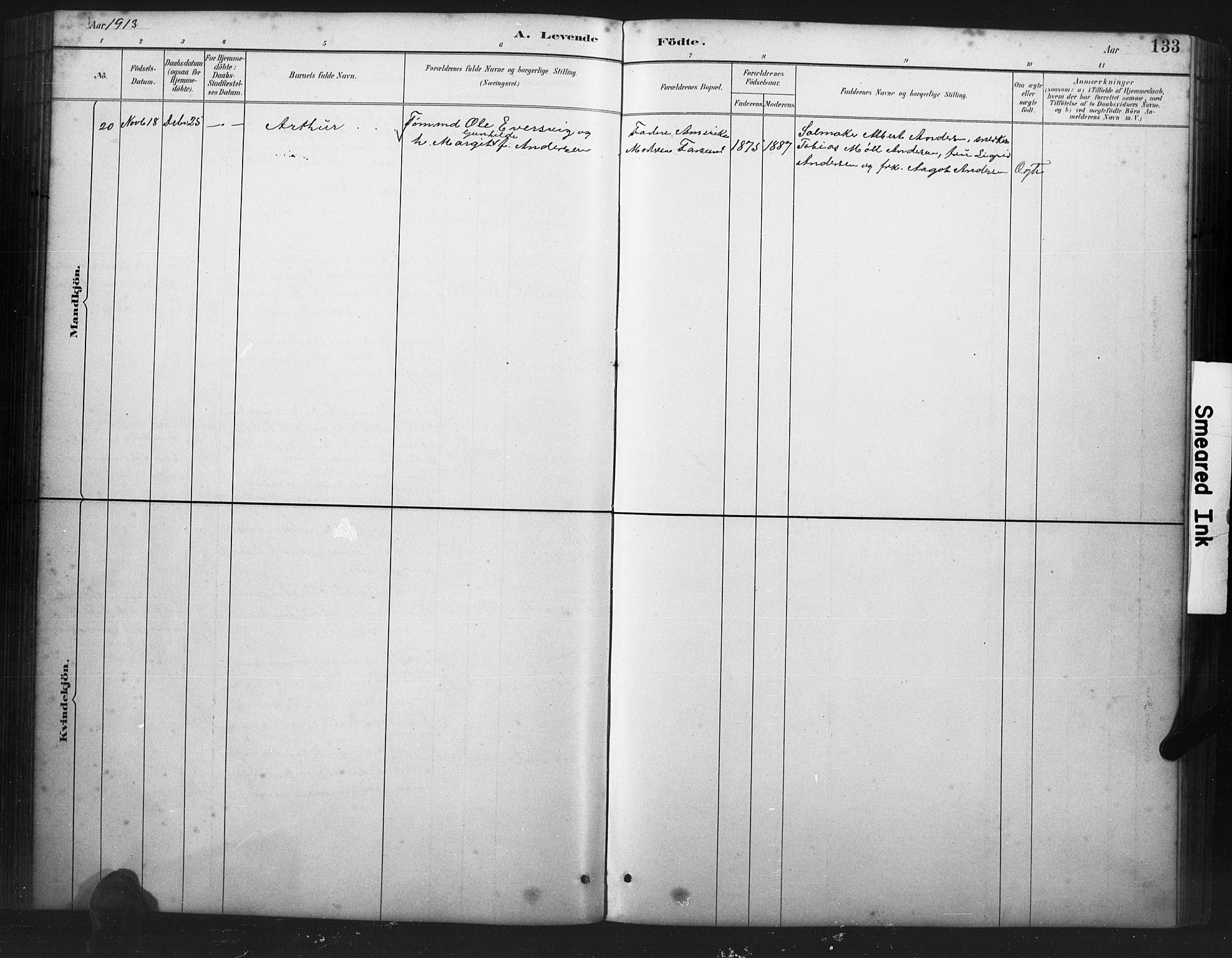 Farsund sokneprestkontor, AV/SAK-1111-0009/F/Fb/L0001: Klokkerbok nr. B 1, 1886-1931, s. 133