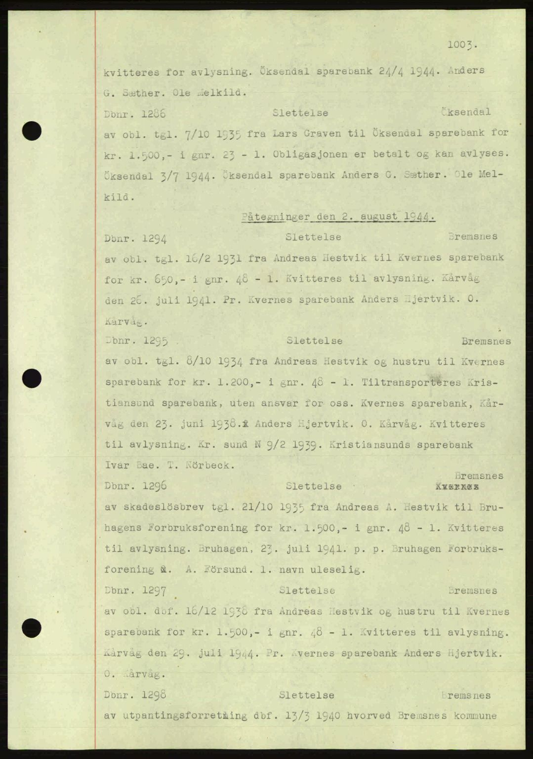 Nordmøre sorenskriveri, AV/SAT-A-4132/1/2/2Ca: Pantebok nr. C81, 1940-1945, Dagboknr: 1286/1944