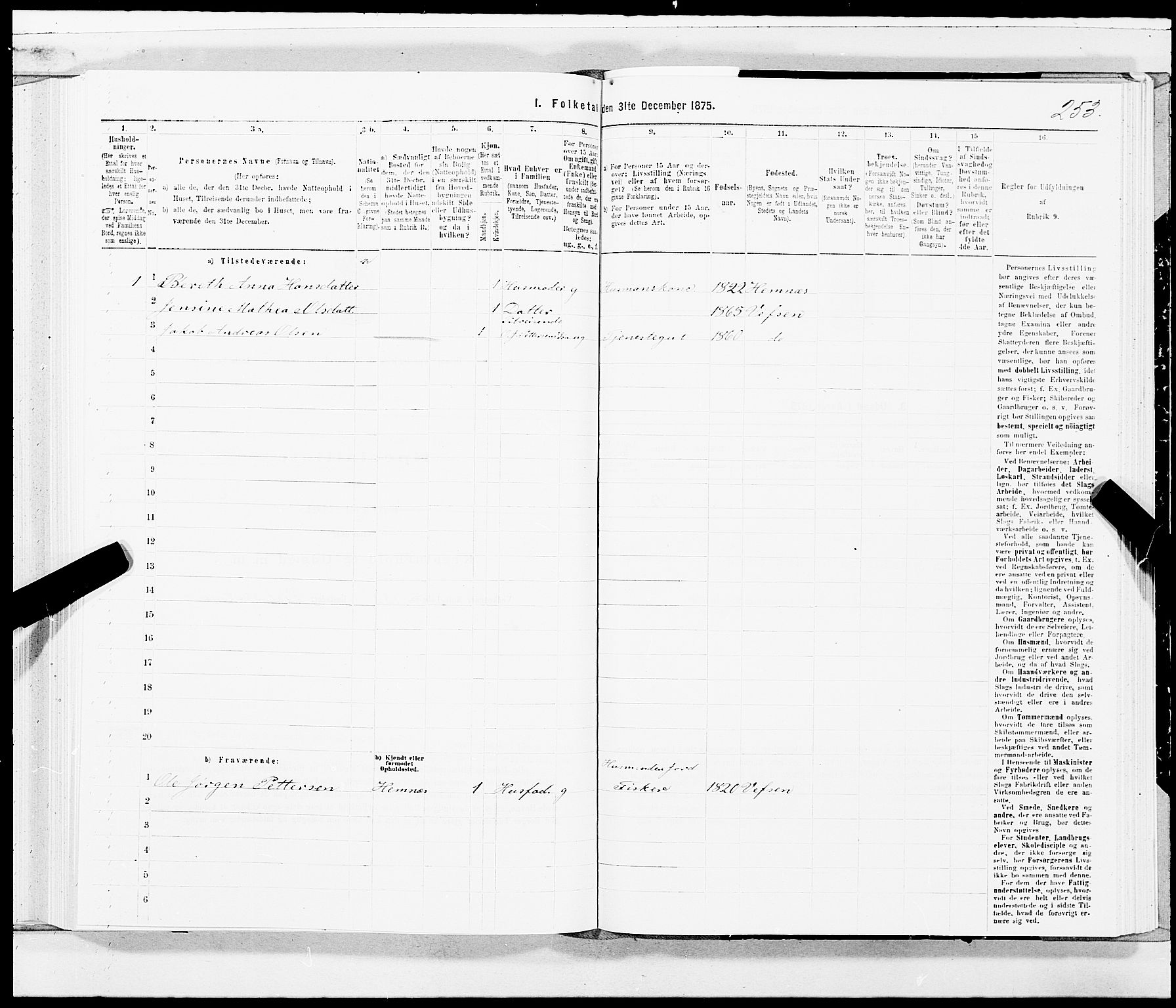SAT, Folketelling 1875 for 1832P Hemnes prestegjeld, 1875, s. 1253