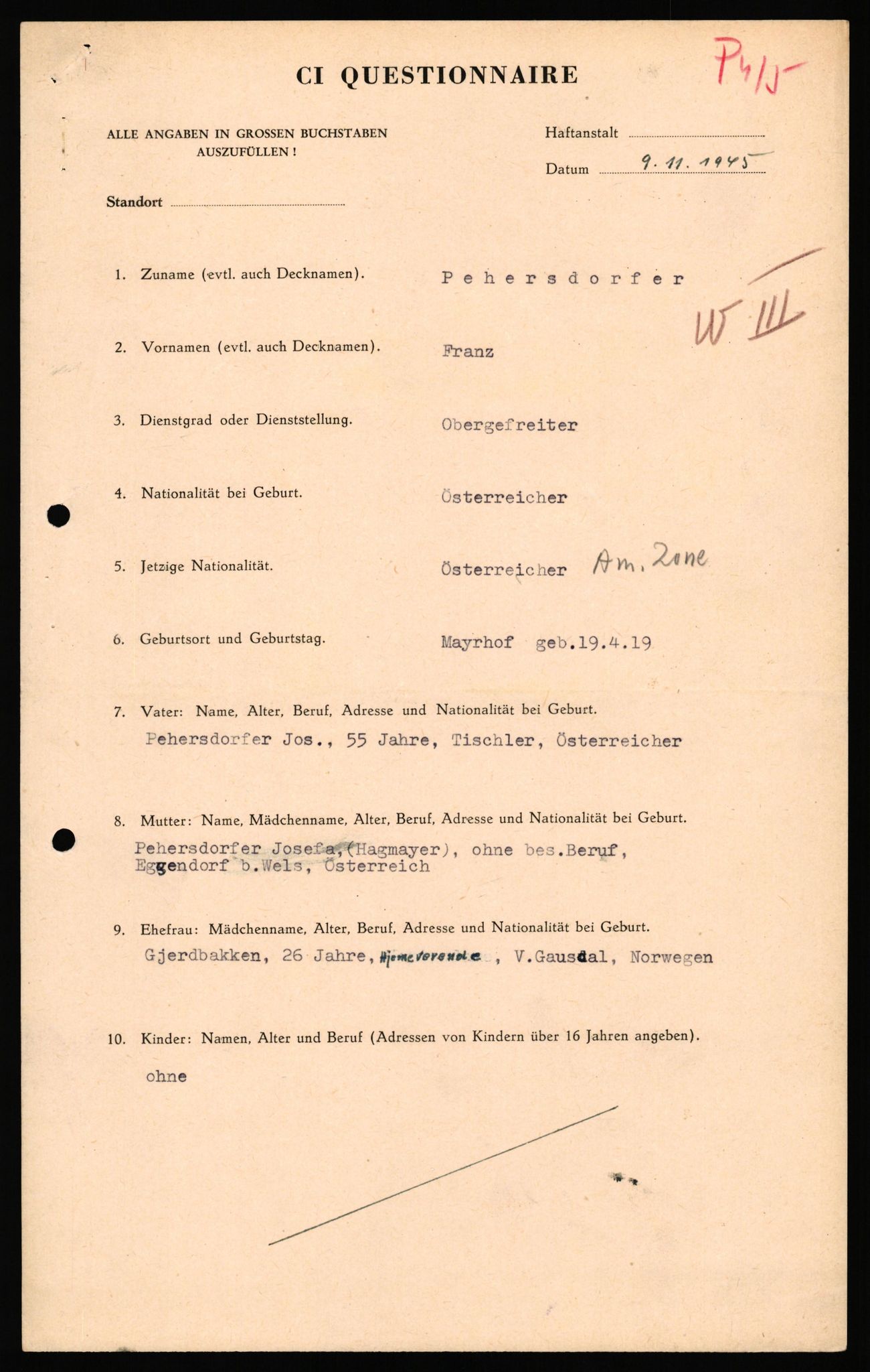 Forsvaret, Forsvarets overkommando II, AV/RA-RAFA-3915/D/Db/L0040: CI Questionaires. Tyske okkupasjonsstyrker i Norge. Østerrikere., 1945-1946, s. 12