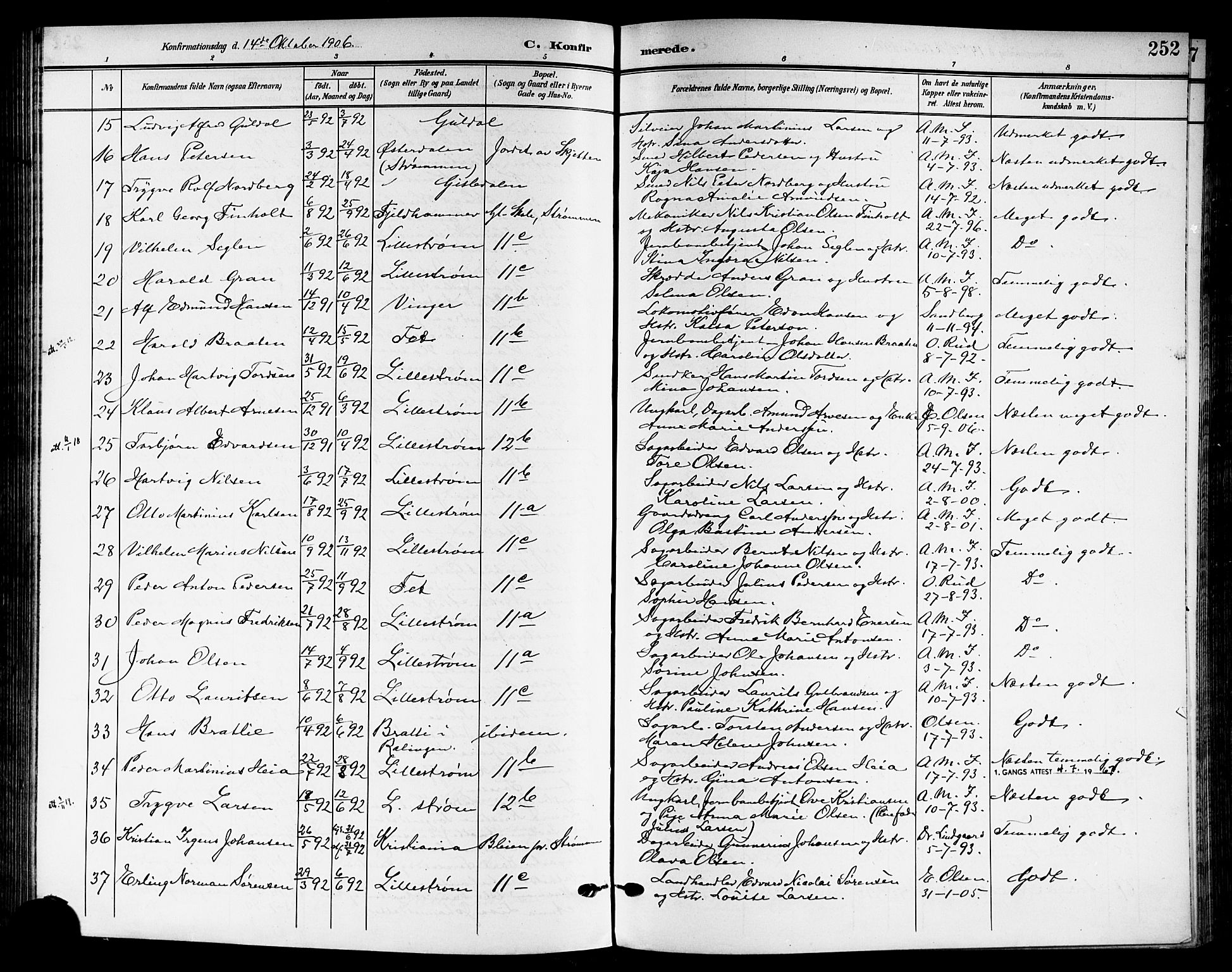 Skedsmo prestekontor Kirkebøker, AV/SAO-A-10033a/G/Ga/L0005b: Klokkerbok nr. I 5B, 1902-1911, s. 252