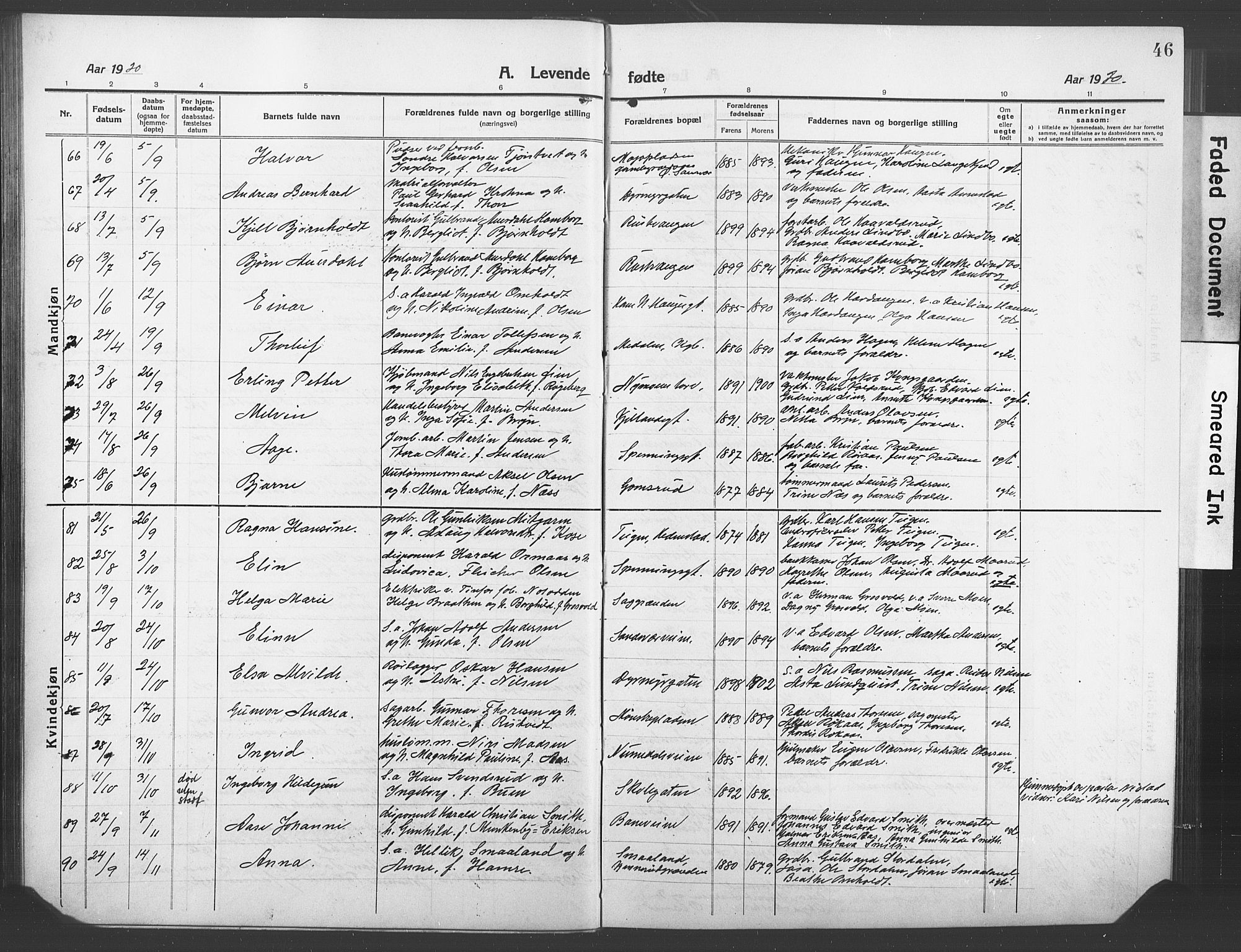Kongsberg kirkebøker, AV/SAKO-A-22/G/Ga/L0008: Klokkerbok nr. 8, 1915-1932, s. 46