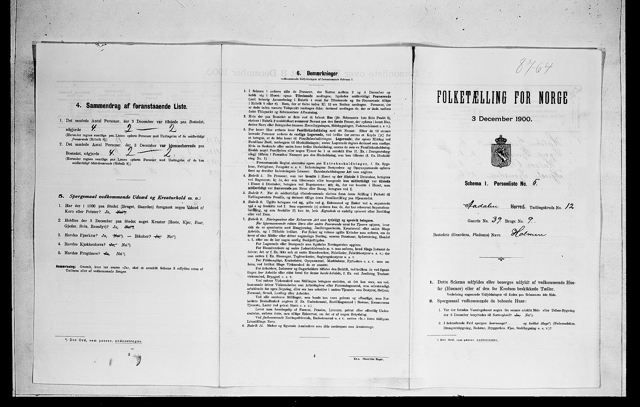 RA, Folketelling 1900 for 0614 Ådal herred, 1900, s. 845