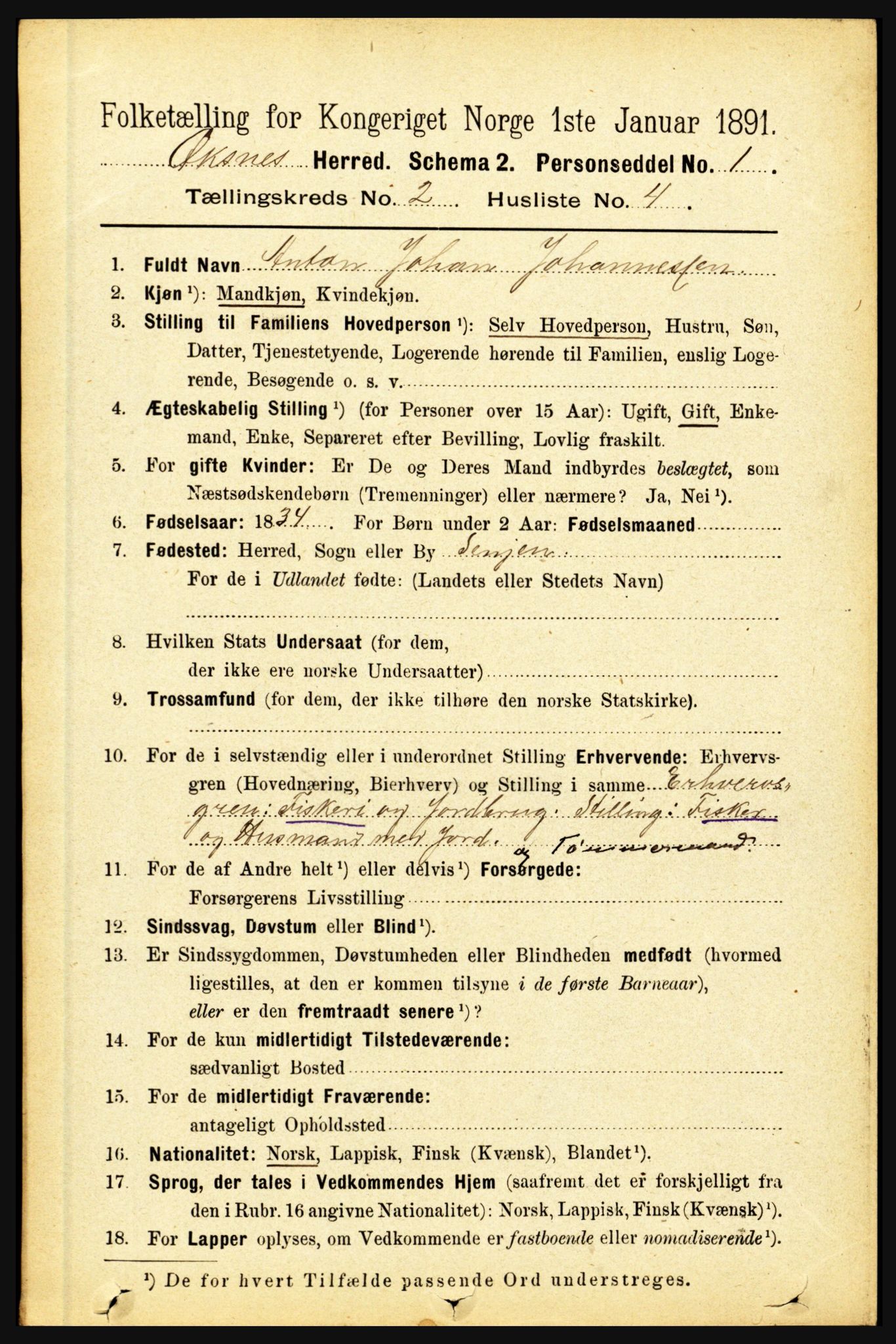 RA, Folketelling 1891 for 1868 Øksnes herred, 1891, s. 688