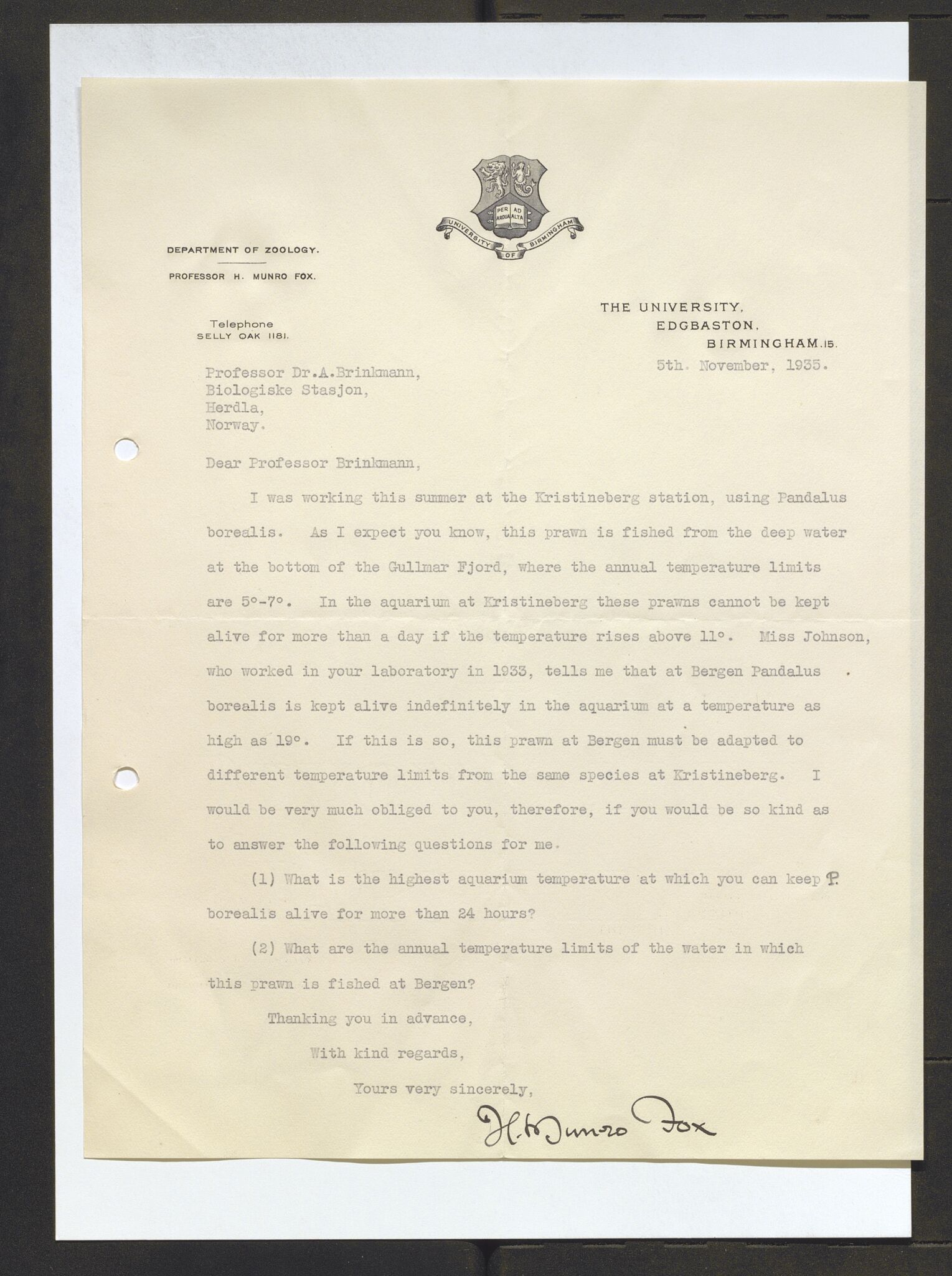Bergens Museum, AV/SAB-A-17301/13/D/L0002: Korrespondanse , 1928-1940, s. 446