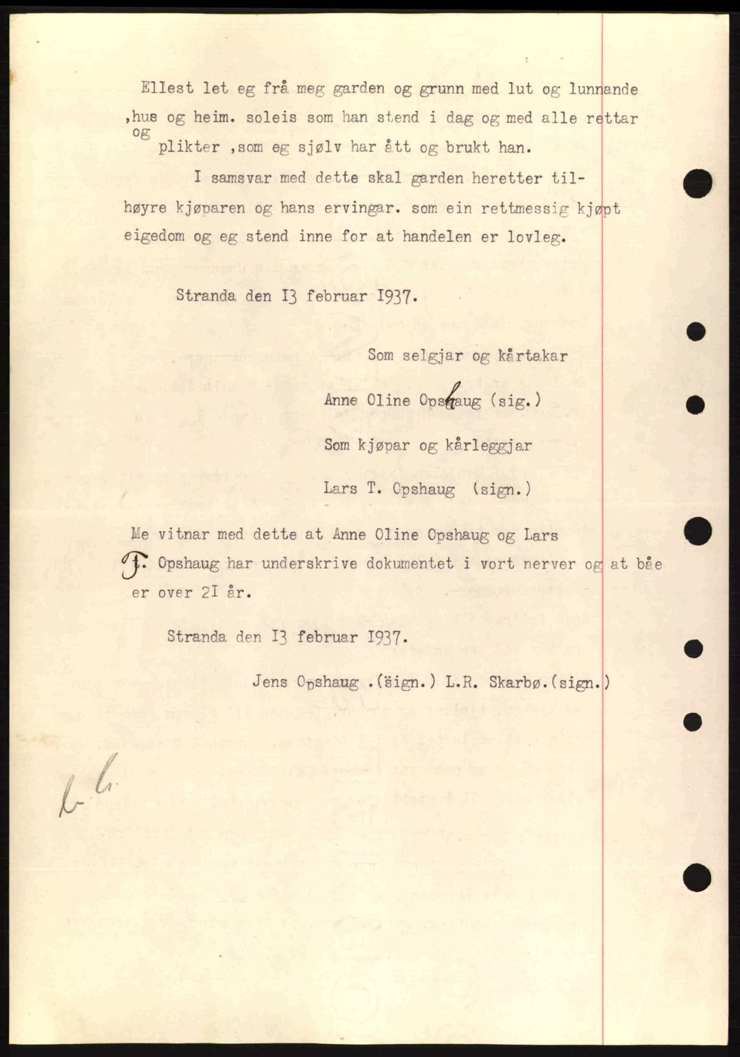 Nordre Sunnmøre sorenskriveri, AV/SAT-A-0006/1/2/2C/2Ca: Pantebok nr. A2, 1936-1937, Dagboknr: 220/1937