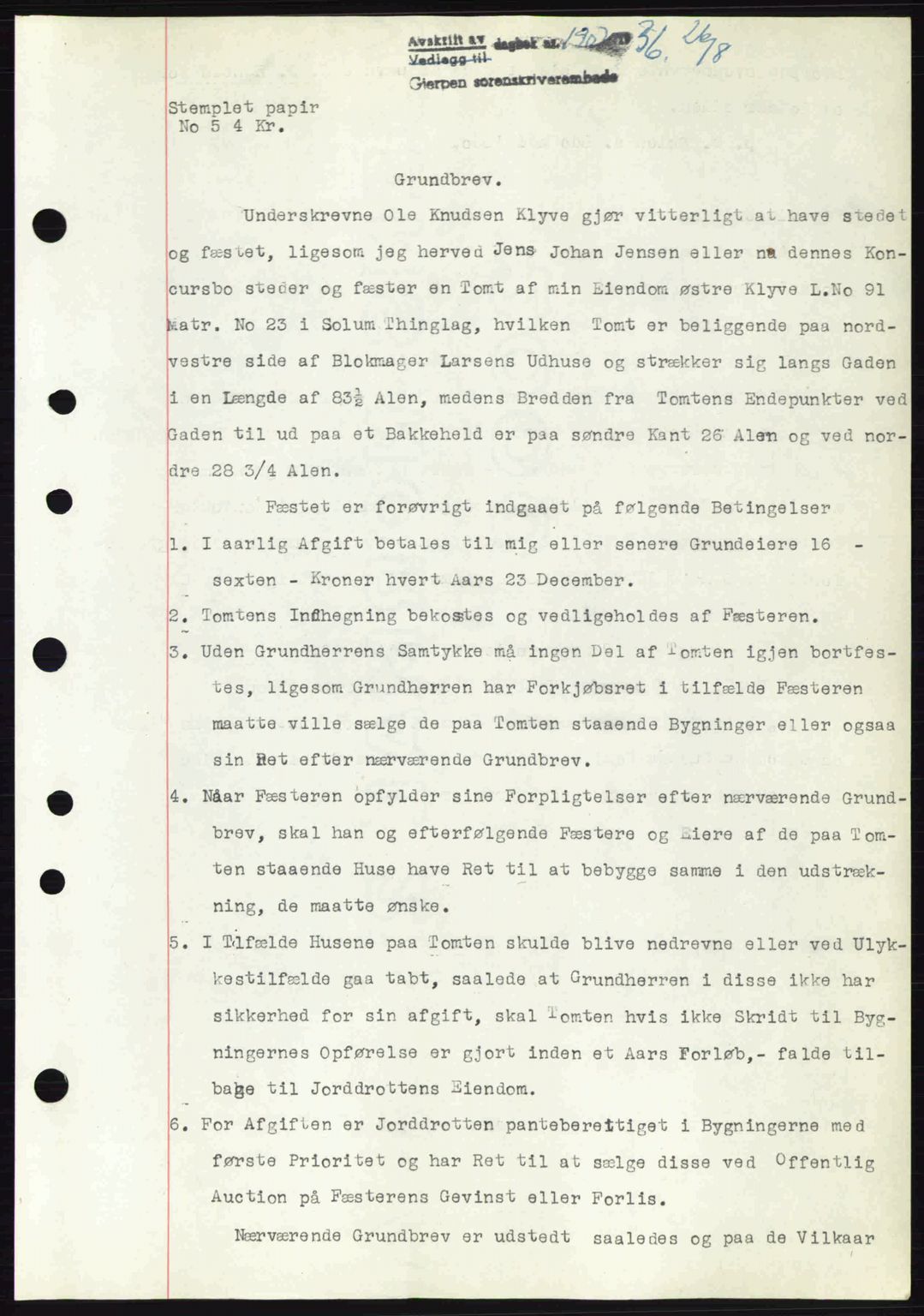 Gjerpen sorenskriveri, AV/SAKO-A-216/G/Ga/Gae/L0067: Pantebok nr. A-66 - A-68, 1936-1937, Dagboknr: 1902/1936