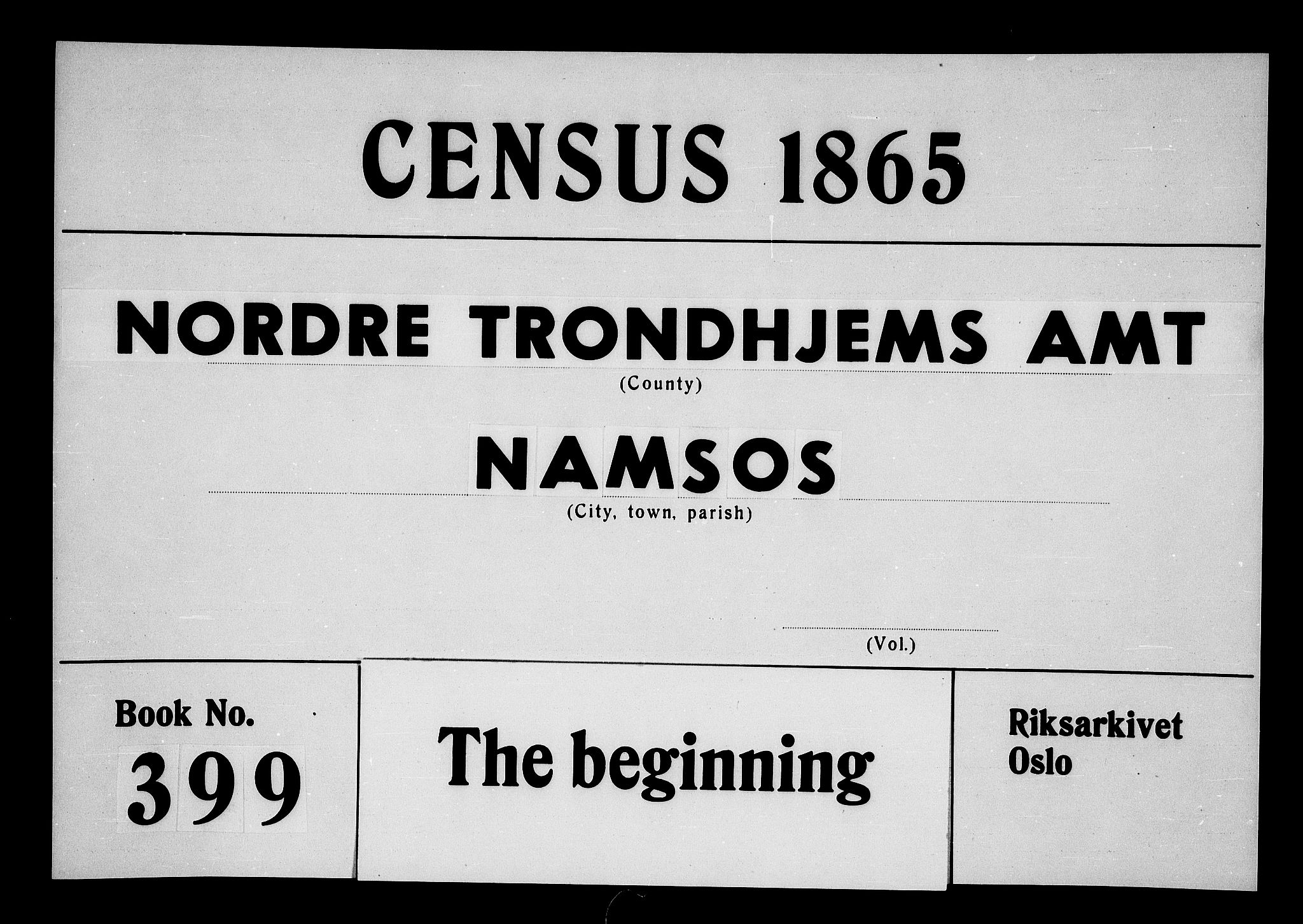 RA, Folketelling 1865 for 1703B Namsos prestegjeld, Namsos ladested, 1865, s. 1