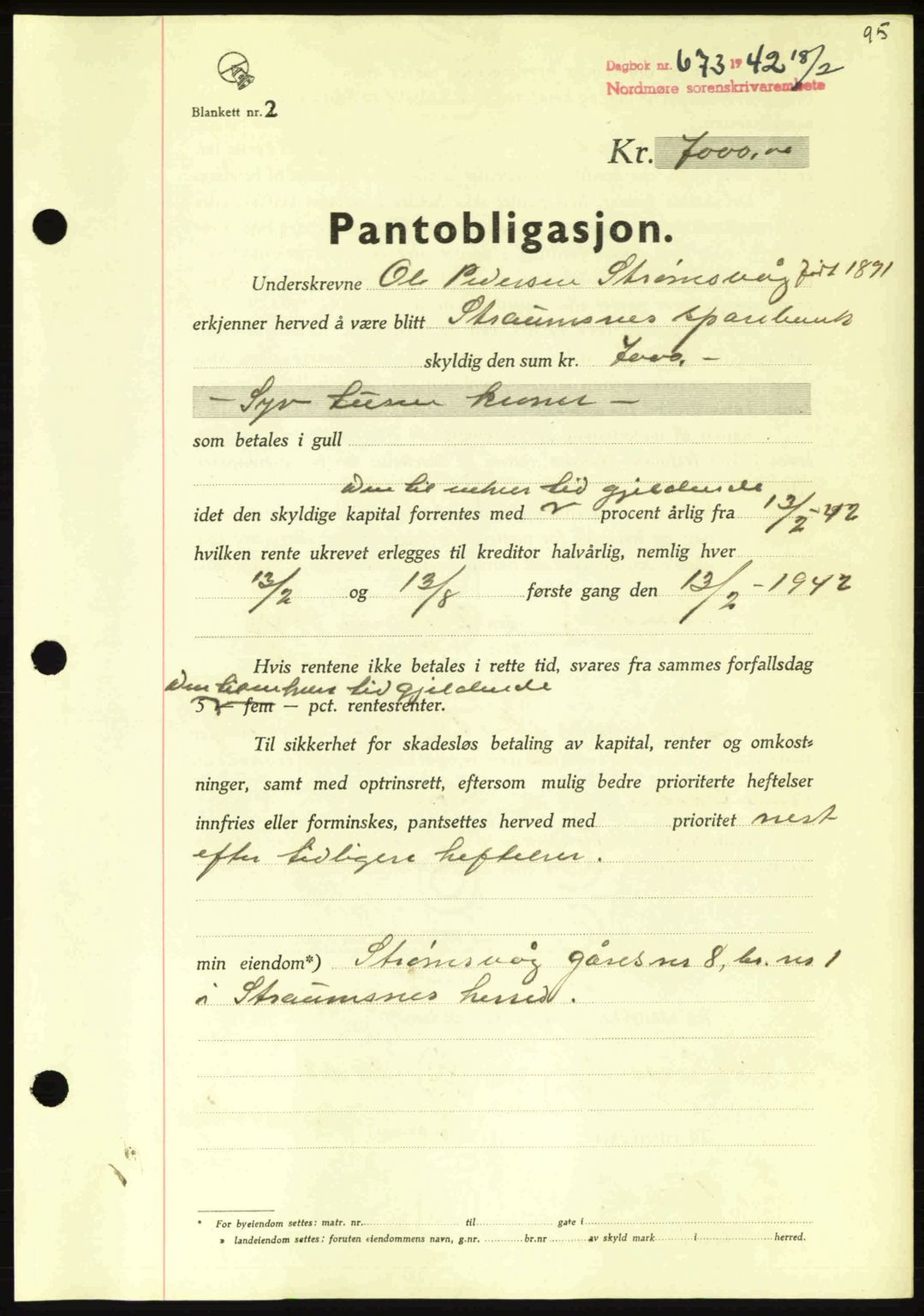 Nordmøre sorenskriveri, AV/SAT-A-4132/1/2/2Ca: Pantebok nr. B89, 1942-1942, Dagboknr: 673/1942