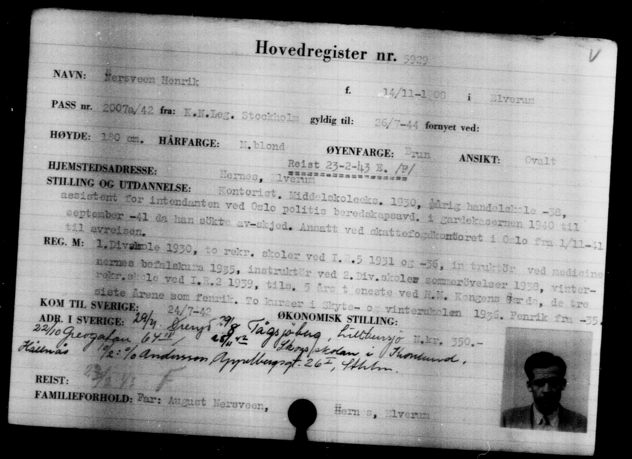 Utenriksstasjonene, Legasjonen i Stockholm, Flyktningkontoret, AV/RA-S-6753/V/Va/L0004: Kjesäterkartoteket, flyktninger med registreringsnr. 3496-6610, 1940-1945, s. 2840