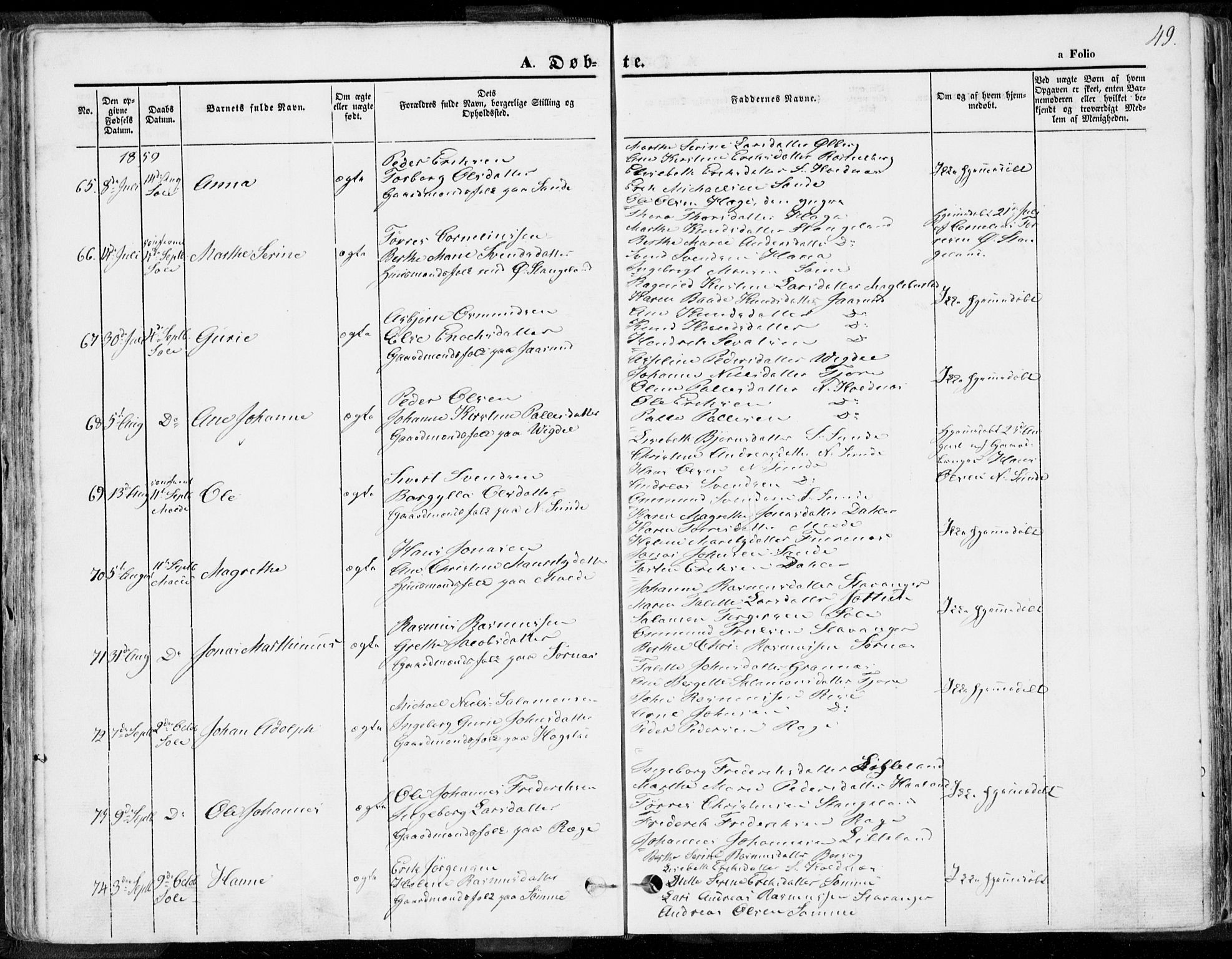 Håland sokneprestkontor, AV/SAST-A-101802/001/30BA/L0007: Ministerialbok nr. A 7.1, 1854-1870, s. 49