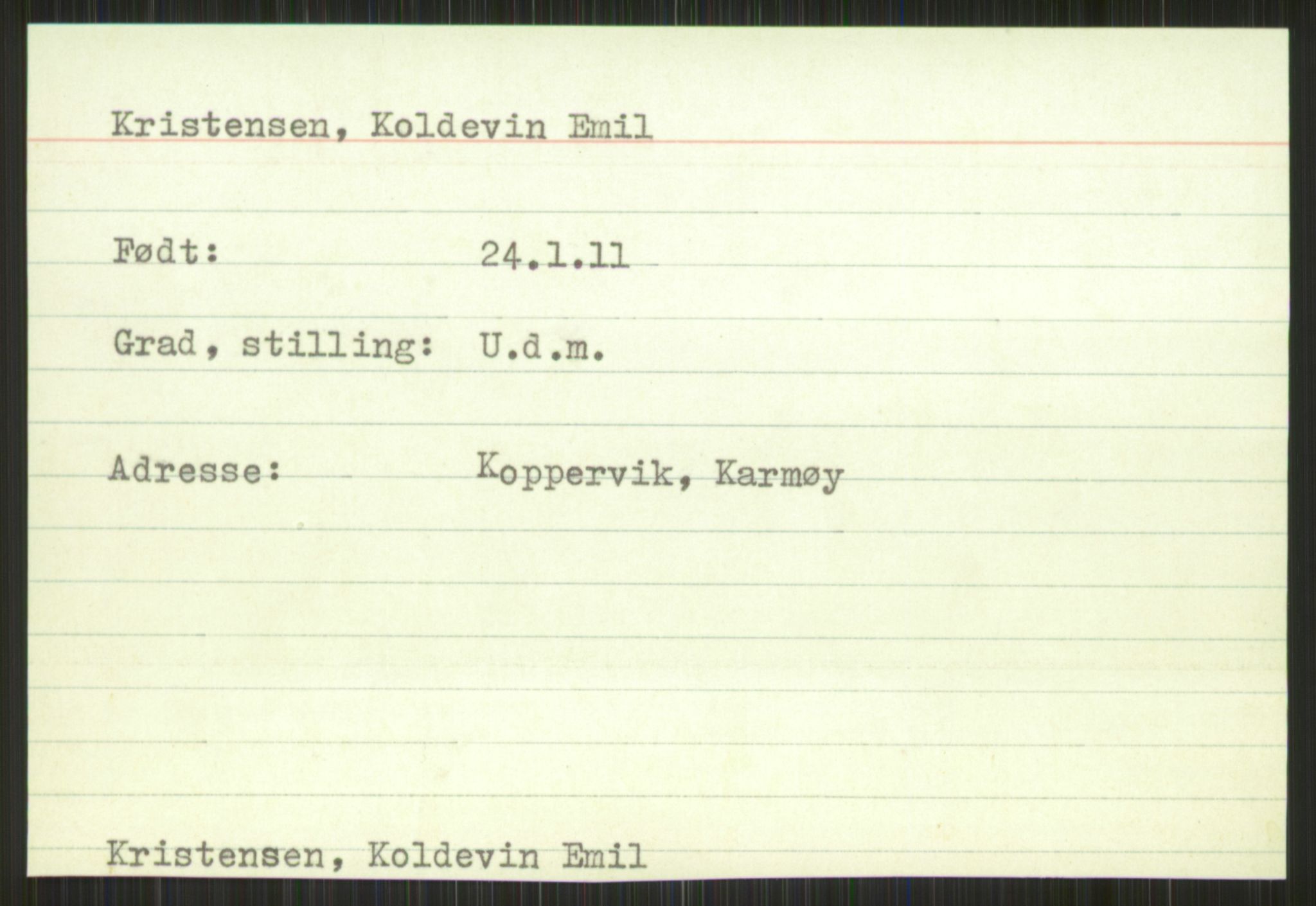 Forsvaret, Krigsdekorasjonskanselliet, RA/RAFA-5156/G/Gb/Gbb/Gbba/L0003: Kristensen - Person, 1944-1956