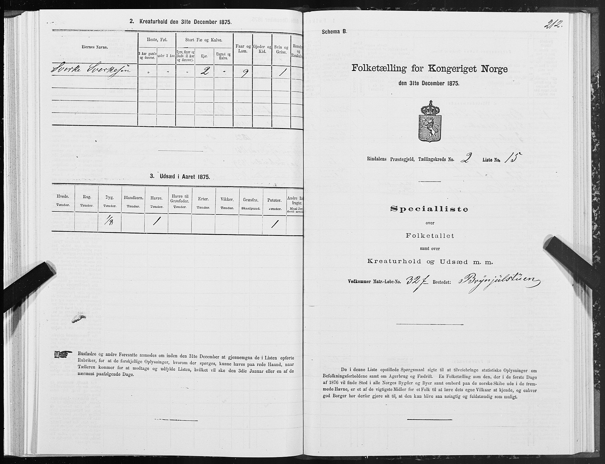 SAT, Folketelling 1875 for 1567P Rindal prestegjeld, 1875, s. 1212