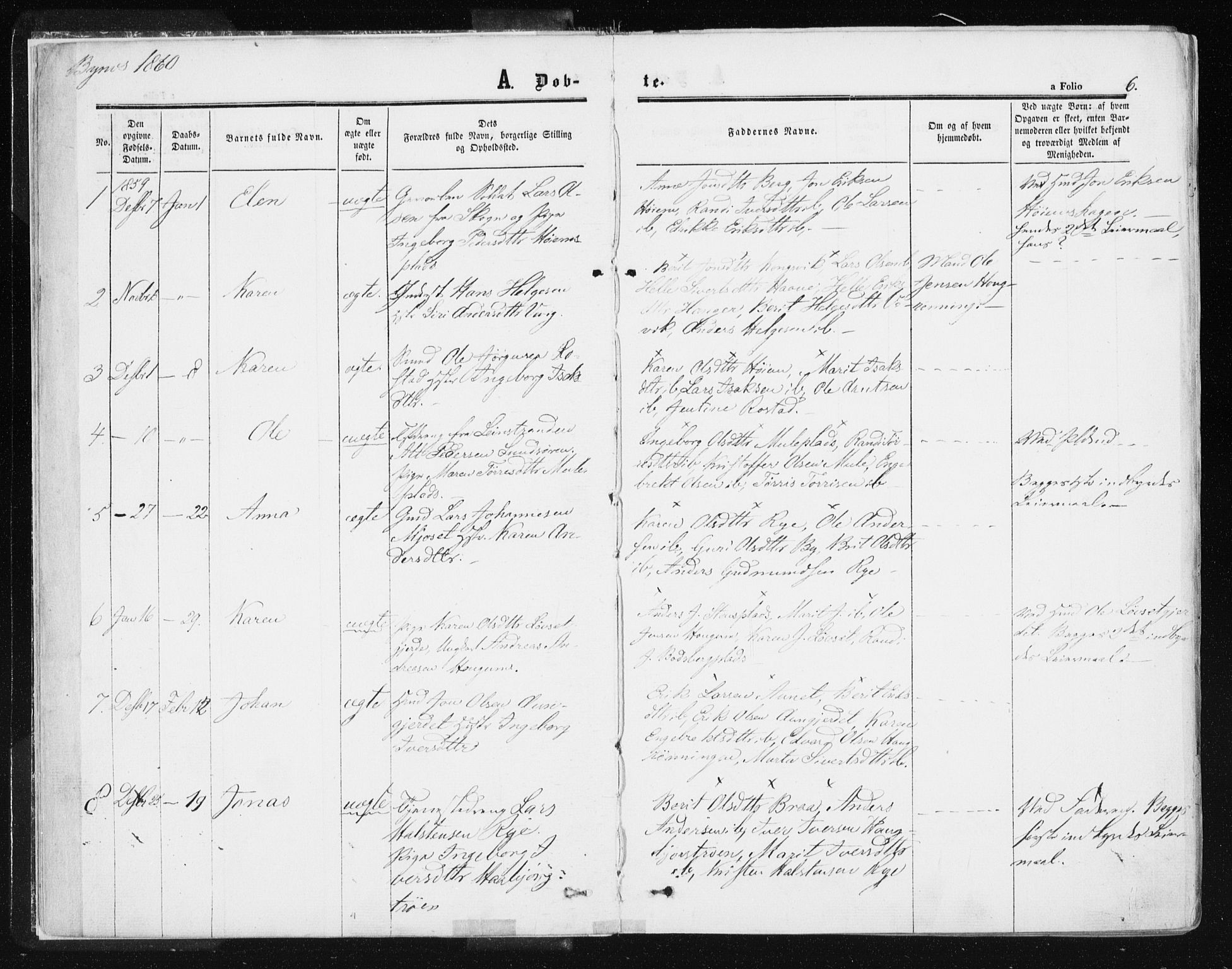 Ministerialprotokoller, klokkerbøker og fødselsregistre - Sør-Trøndelag, AV/SAT-A-1456/612/L0377: Ministerialbok nr. 612A09, 1859-1877, s. 6