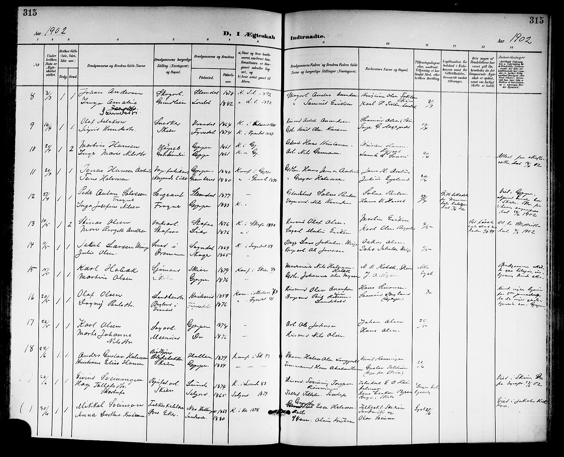 Gjerpen kirkebøker, AV/SAKO-A-265/G/Ga/L0003: Klokkerbok nr. I 3, 1901-1919, s. 315