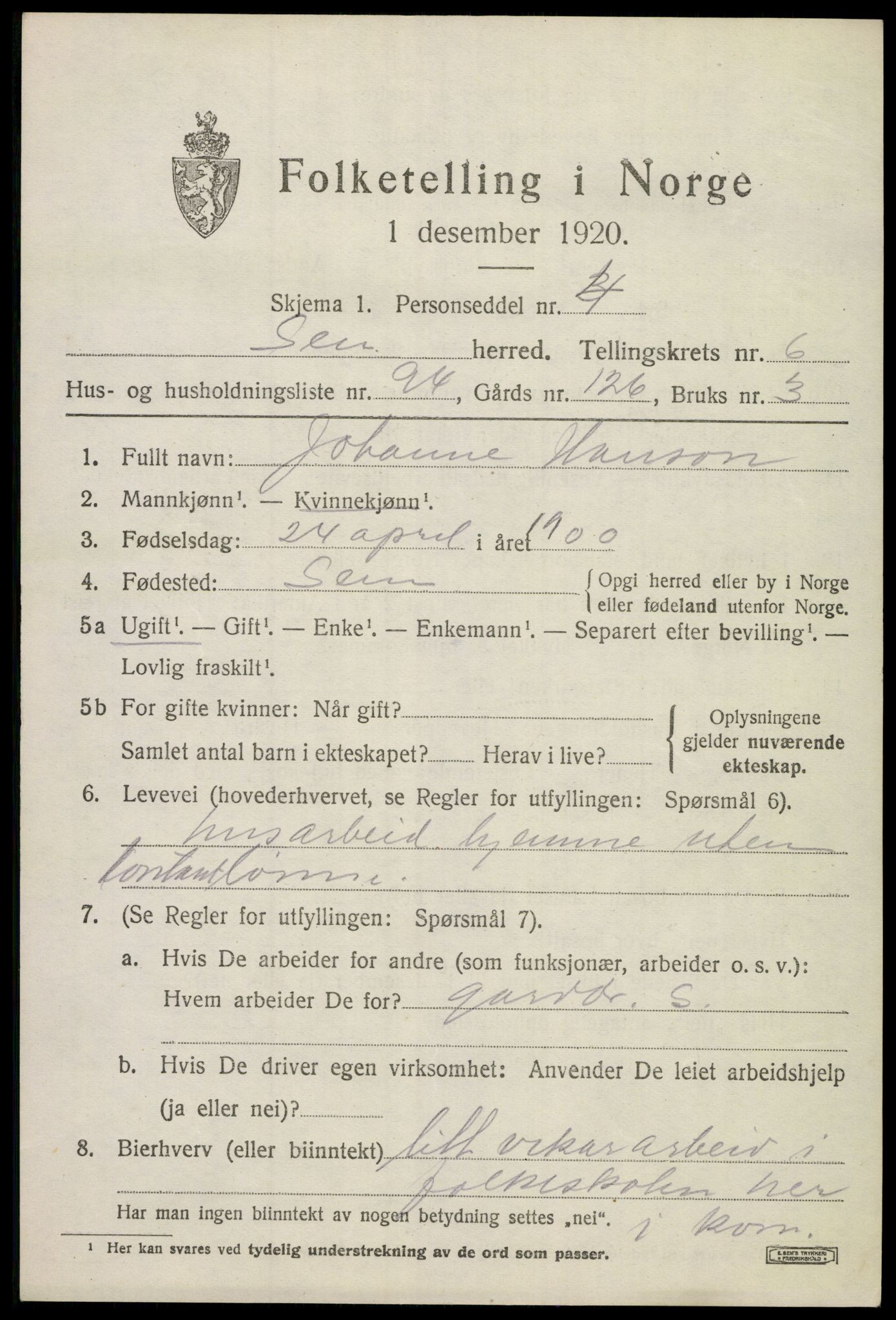 SAKO, Folketelling 1920 for 0721 Sem herred, 1920, s. 10331