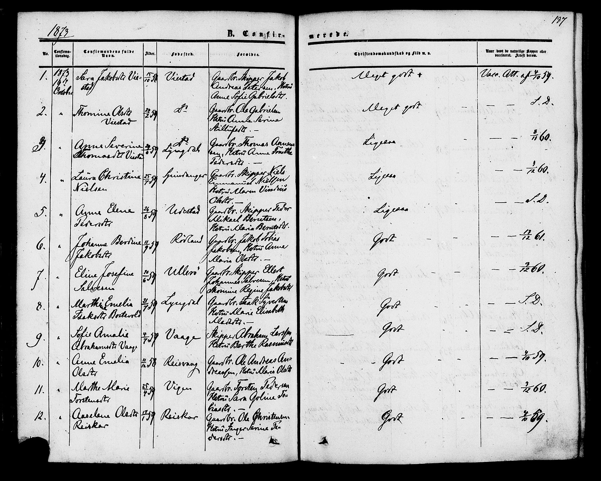 Herad sokneprestkontor, AV/SAK-1111-0018/F/Fa/Fab/L0004: Ministerialbok nr. A 4, 1853-1885, s. 187
