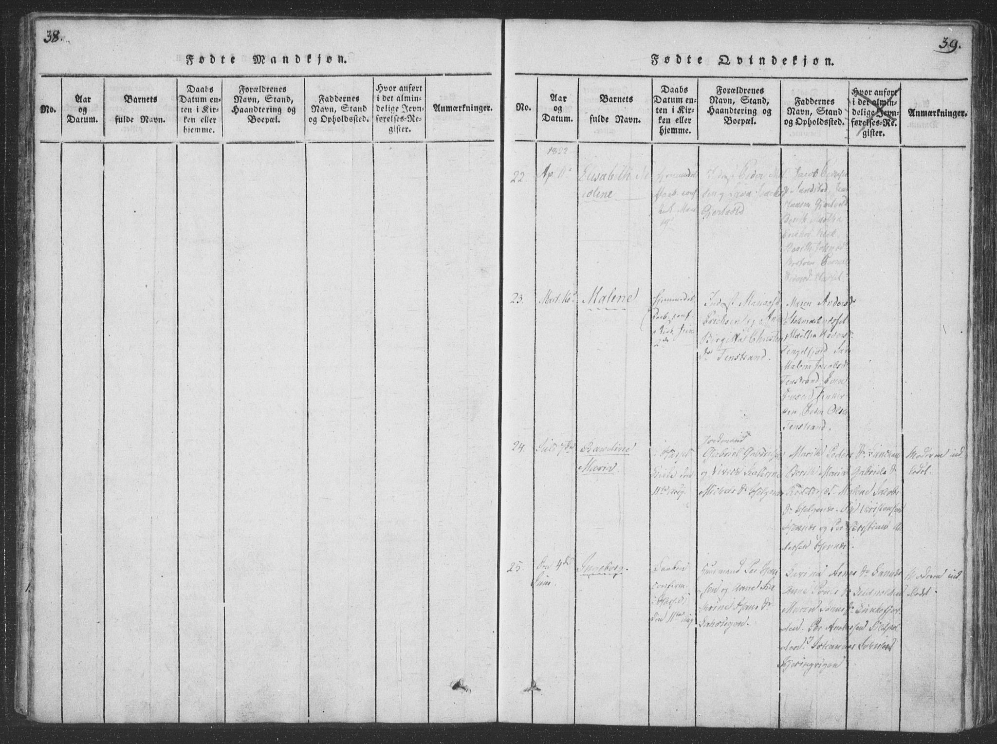Ministerialprotokoller, klokkerbøker og fødselsregistre - Nordland, AV/SAT-A-1459/888/L1262: Klokkerbok nr. 888C01, 1820-1836, s. 38-39