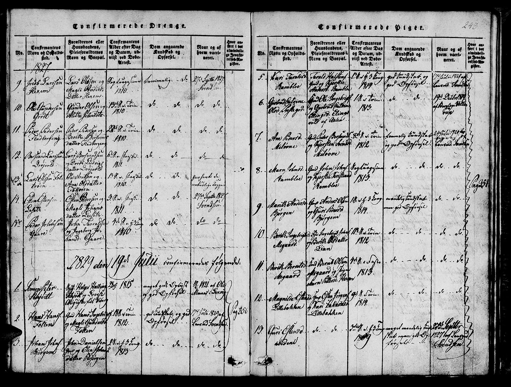 Ministerialprotokoller, klokkerbøker og fødselsregistre - Sør-Trøndelag, AV/SAT-A-1456/685/L0976: Klokkerbok nr. 685C01, 1817-1878, s. 243