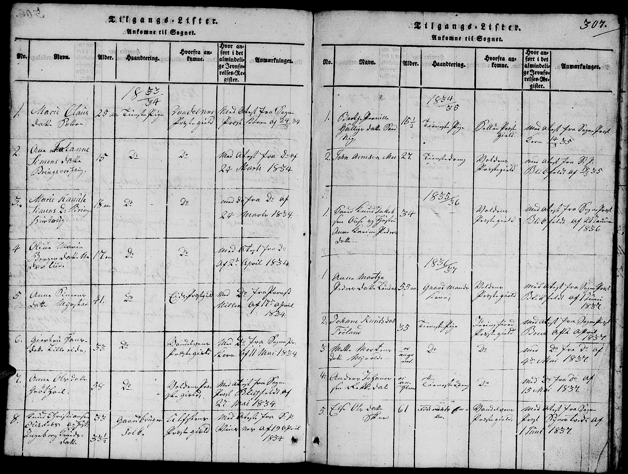 Ministerialprotokoller, klokkerbøker og fødselsregistre - Møre og Romsdal, SAT/A-1454/503/L0046: Klokkerbok nr. 503C01, 1816-1842, s. 307