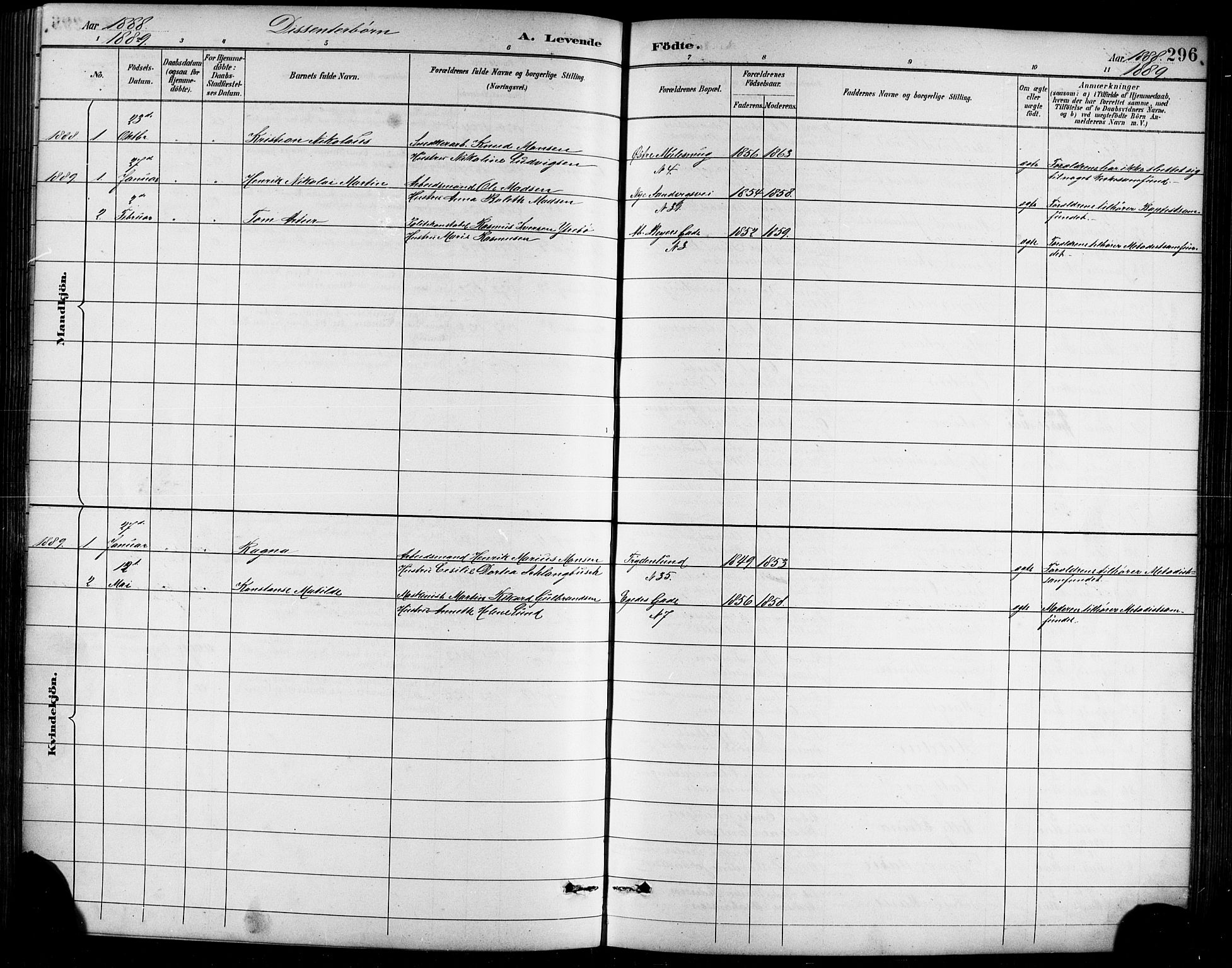 Sandviken Sokneprestembete, AV/SAB-A-77601/H/Hb/L0002: Klokkerbok nr. A 3, 1888-1902, s. 296