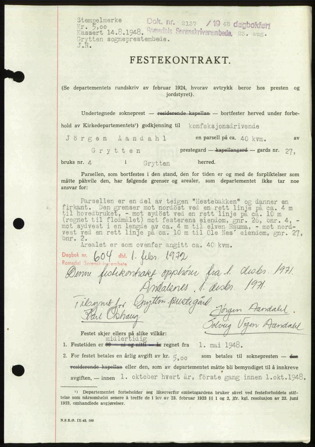 Romsdal sorenskriveri, SAT/A-4149/1/2/2C: Pantebok nr. A27, 1948-1948, Dagboknr: 2137/1948