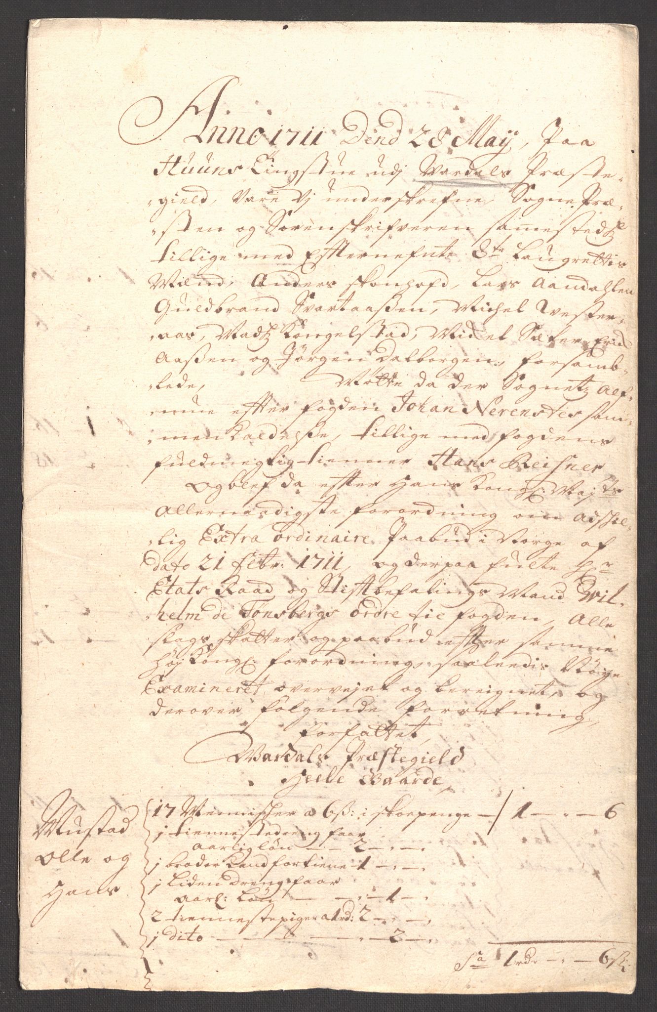 Rentekammeret inntil 1814, Reviderte regnskaper, Fogderegnskap, RA/EA-4092/R18/L1308: Fogderegnskap Hadeland, Toten og Valdres, 1711, s. 257