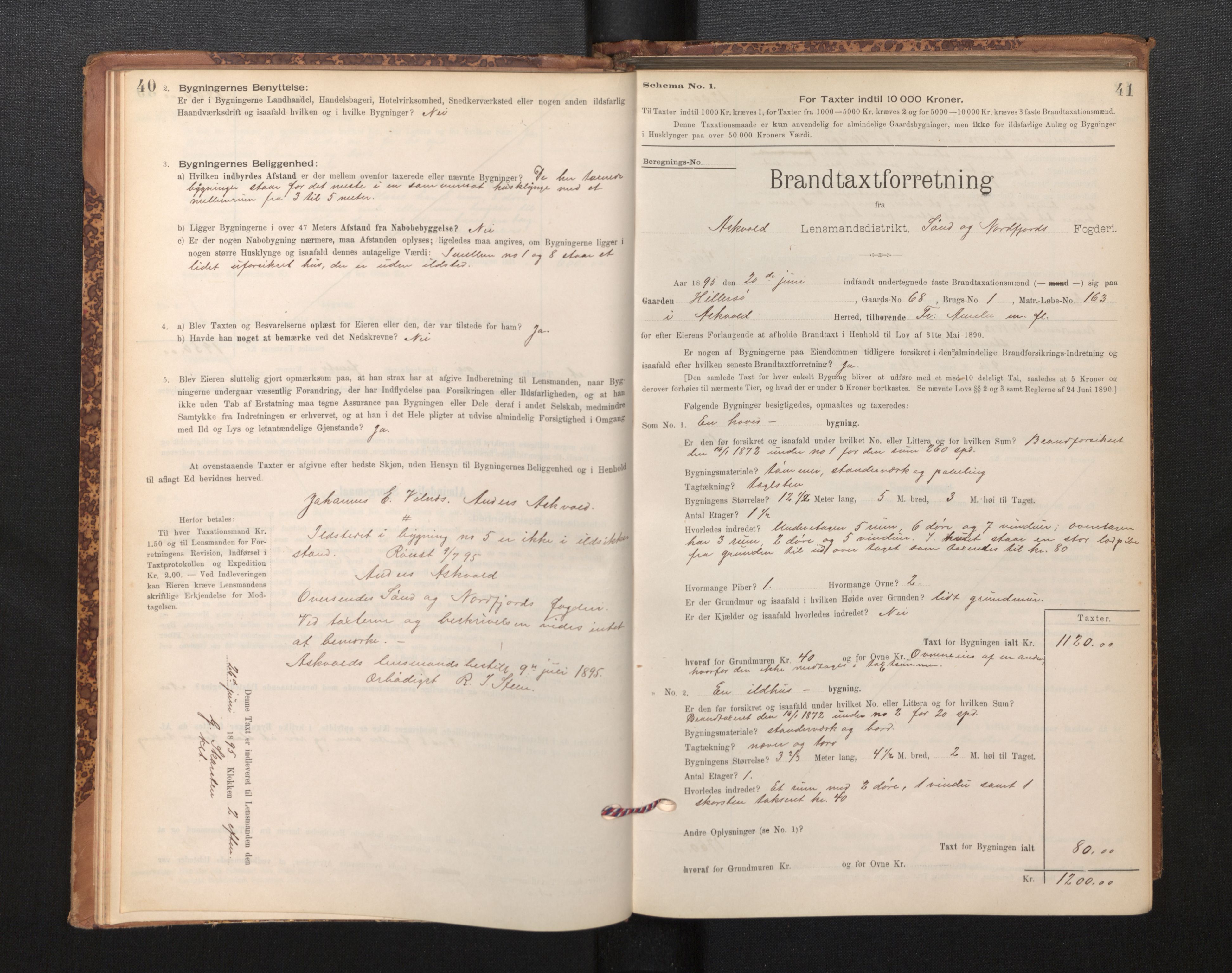 Lensmannen i Askvoll, AV/SAB-A-26301/0012/L0004: Branntakstprotokoll, skjematakst og liste over branntakstmenn, 1895-1932, s. 40-41