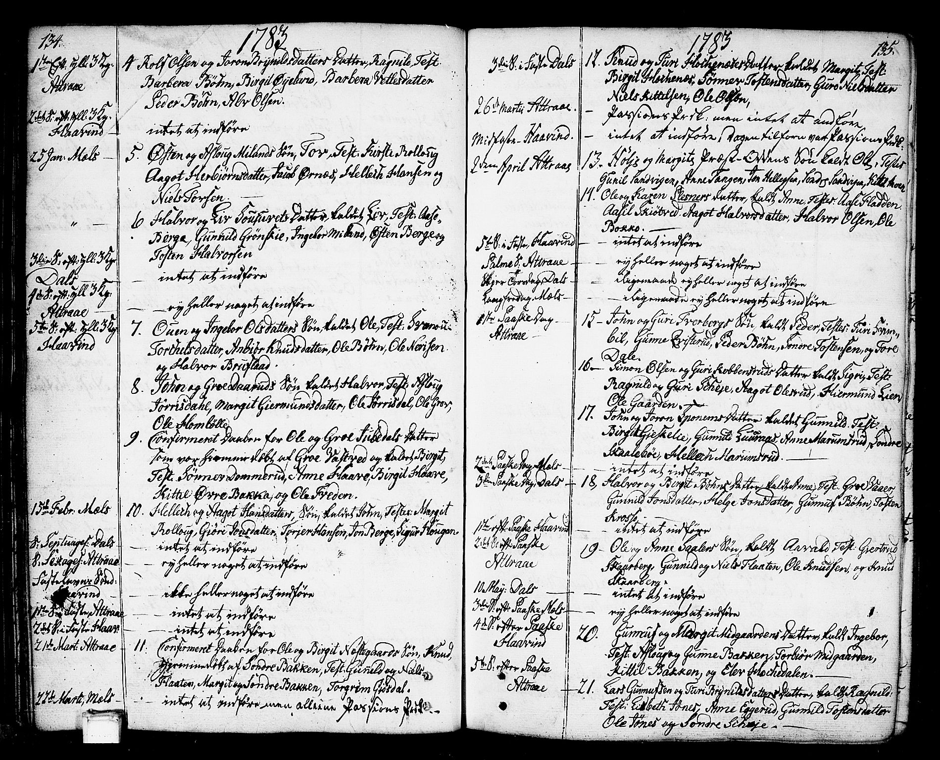 Tinn kirkebøker, AV/SAKO-A-308/F/Fa/L0002: Ministerialbok nr. I 2, 1757-1810, s. 134-135