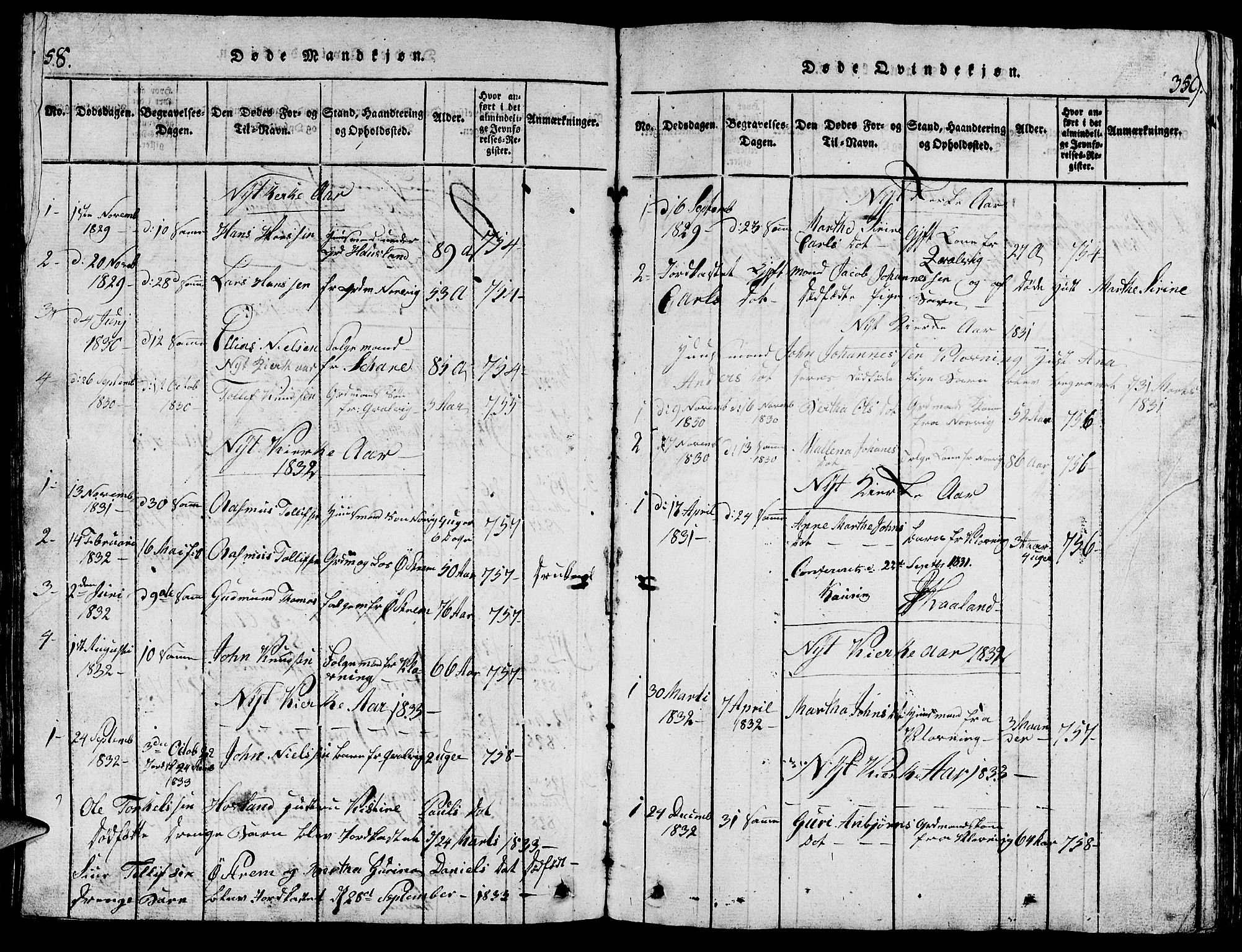 Torvastad sokneprestkontor, SAST/A -101857/H/Ha/Hab/L0001: Klokkerbok nr. B 1 /2, 1817-1834, s. 358-359