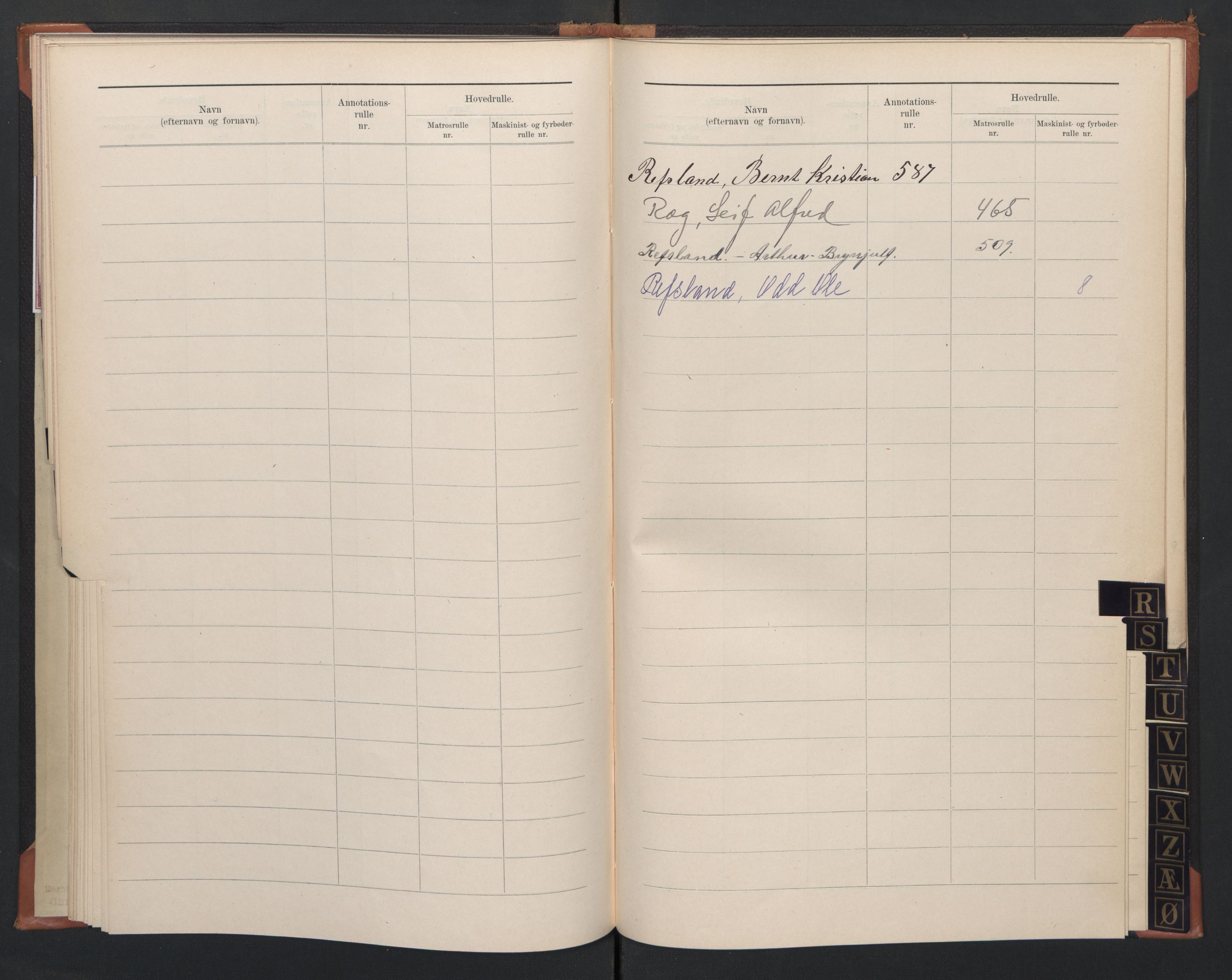 Sogndal mønstringskrets, SAK/2031-0020/F/Fb/L0004: Register til annotasjonsrulle nr 571-635, hovedrulle A nr 456-511 og hovedrulle B nr 3-9, P-5, 1910-1948, s. 19