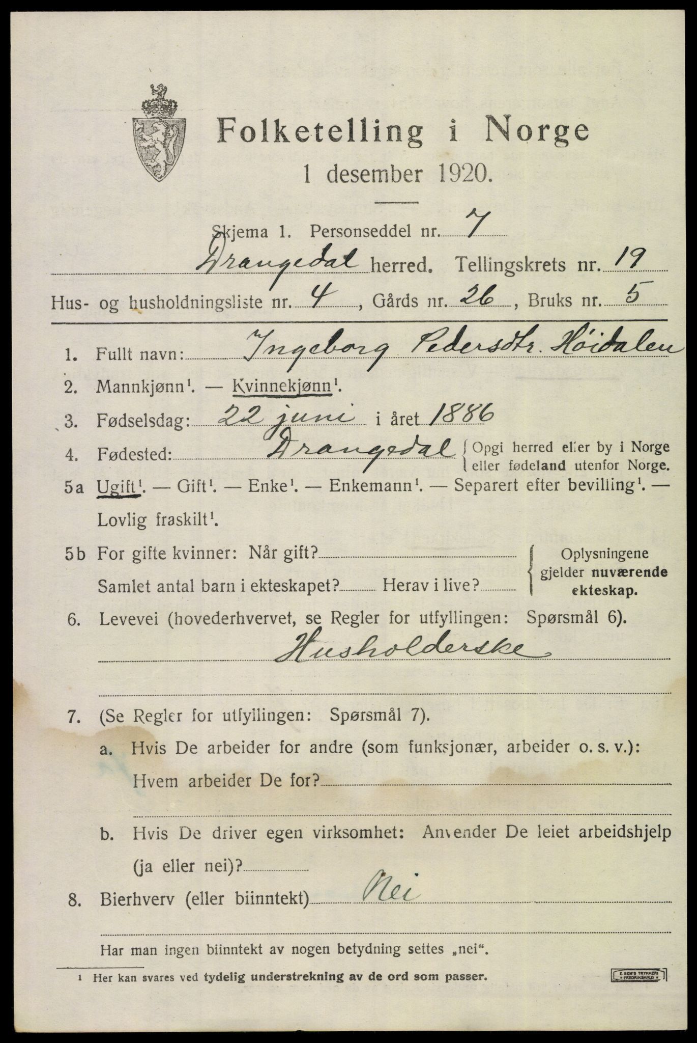 SAKO, Folketelling 1920 for 0817 Drangedal herred, 1920, s. 8511