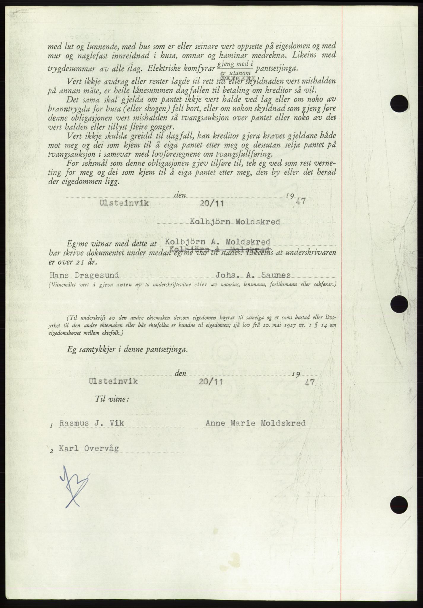 Søre Sunnmøre sorenskriveri, AV/SAT-A-4122/1/2/2C/L0115: Pantebok nr. 3B, 1947-1948, Dagboknr: 1714/1947