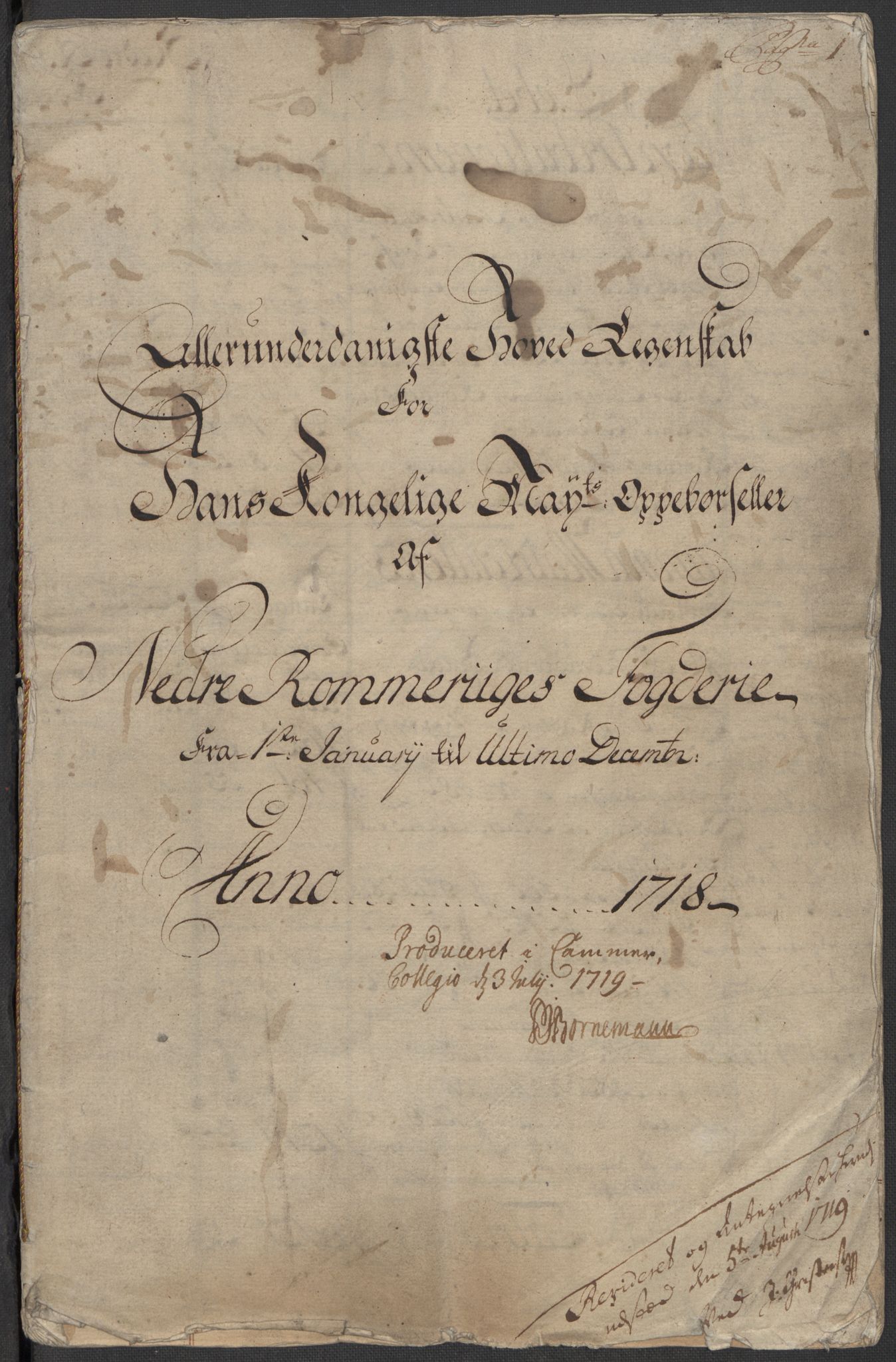 Rentekammeret inntil 1814, Reviderte regnskaper, Fogderegnskap, AV/RA-EA-4092/R11/L0600: Fogderegnskap Nedre Romerike, 1718, s. 3