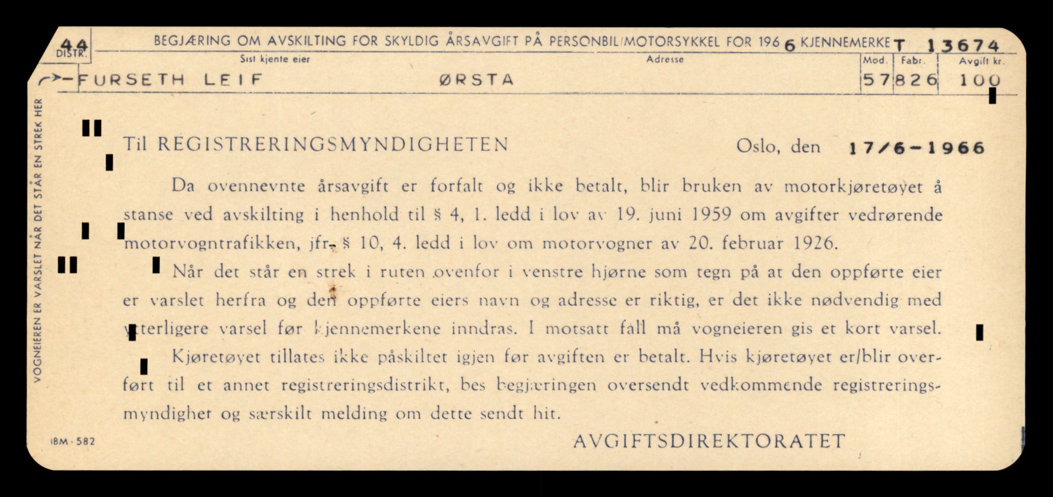 Møre og Romsdal vegkontor - Ålesund trafikkstasjon, AV/SAT-A-4099/F/Fe/L0040: Registreringskort for kjøretøy T 13531 - T 13709, 1927-1998, s. 2437