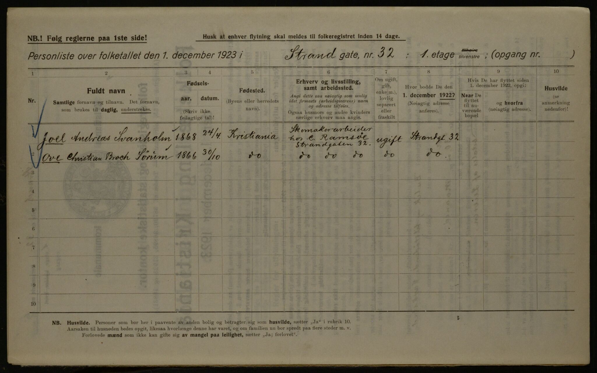 OBA, Kommunal folketelling 1.12.1923 for Kristiania, 1923, s. 115095