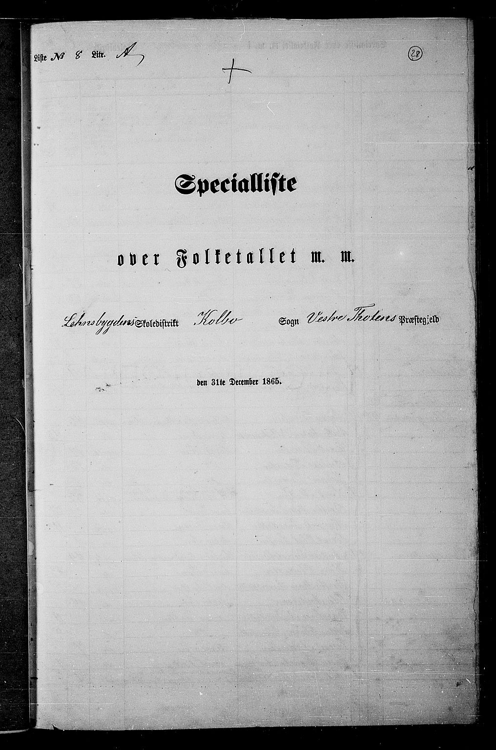 RA, Folketelling 1865 for 0529P Vestre Toten prestegjeld, 1865, s. 190
